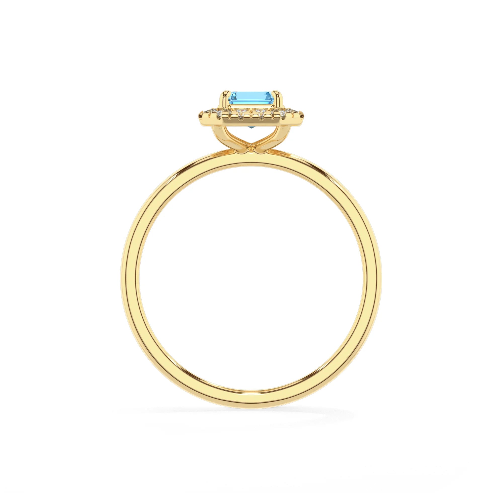 natural swiss-blue-topaz emerald cut solitaire rings in yellow gold 
