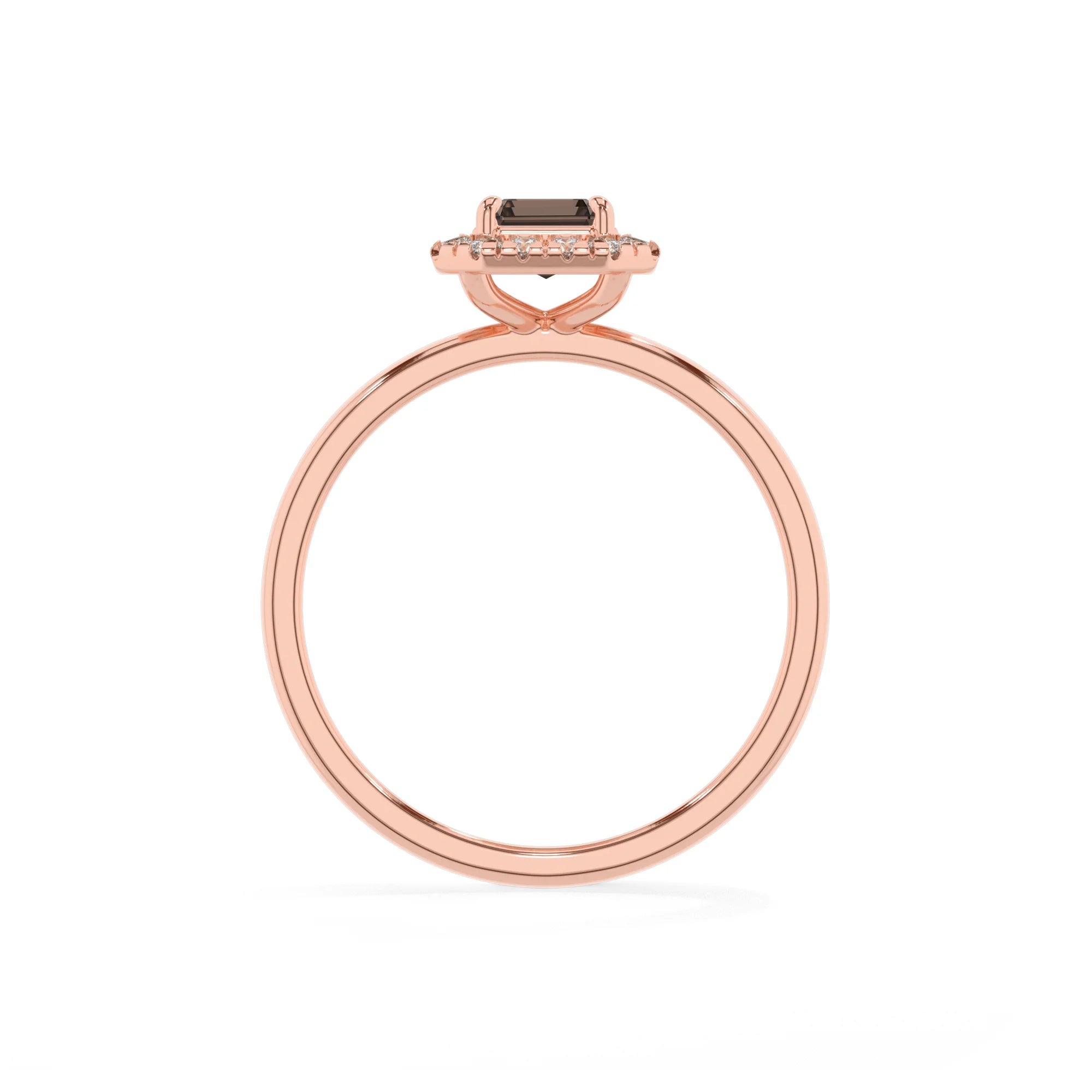 natural smoky-quartz emerald cut solitaire rings in rose gold 