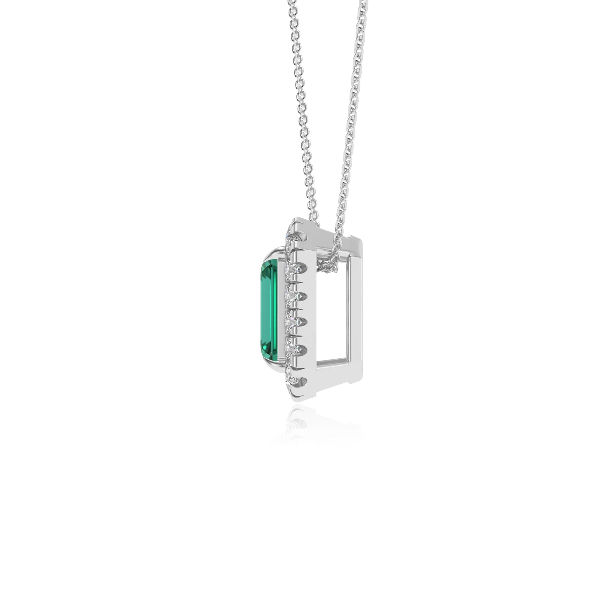 lab grown emerald octogon cut solitaire necklaces in white gold 