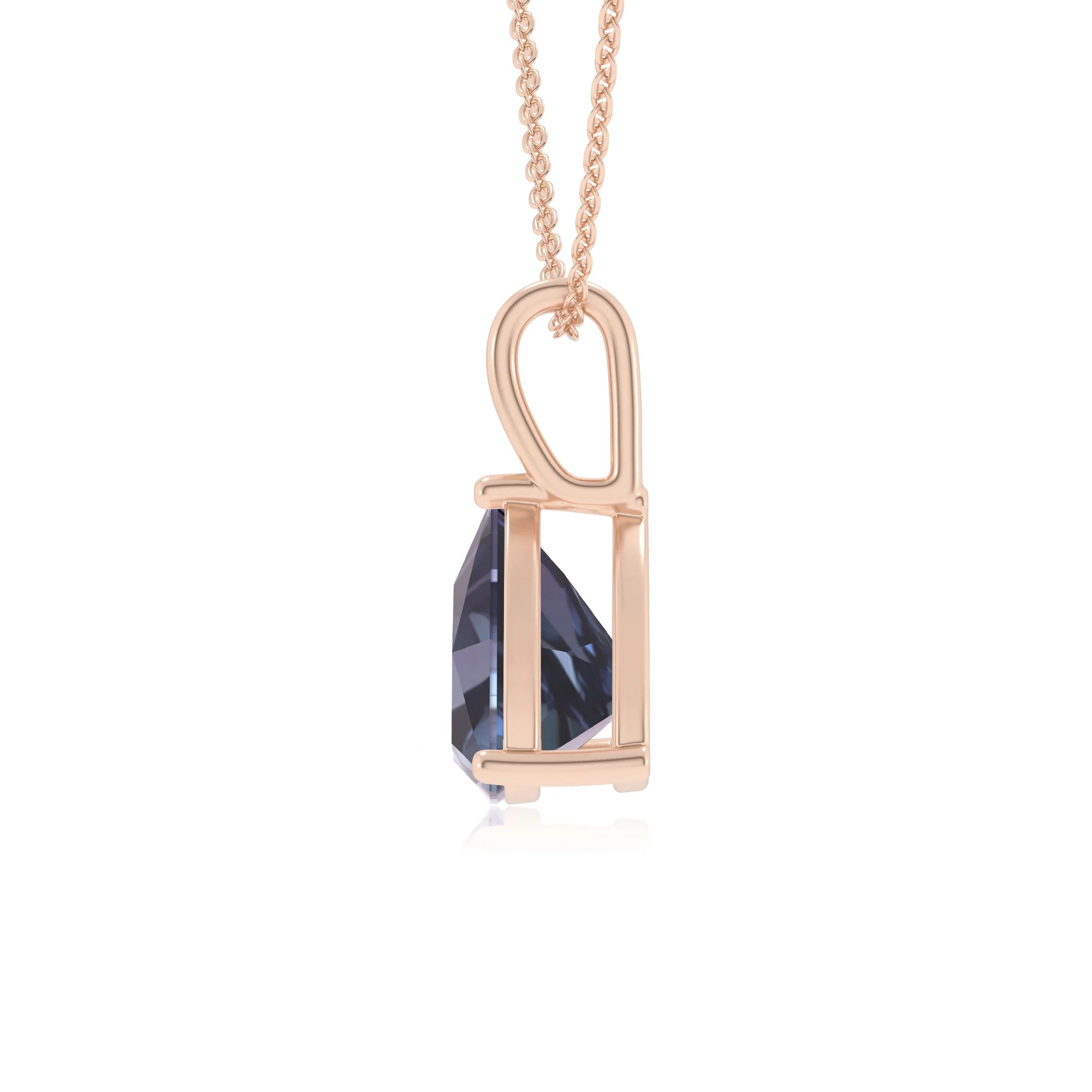 lab grown alexandrite trillion solitaire necklaces in rose gold 