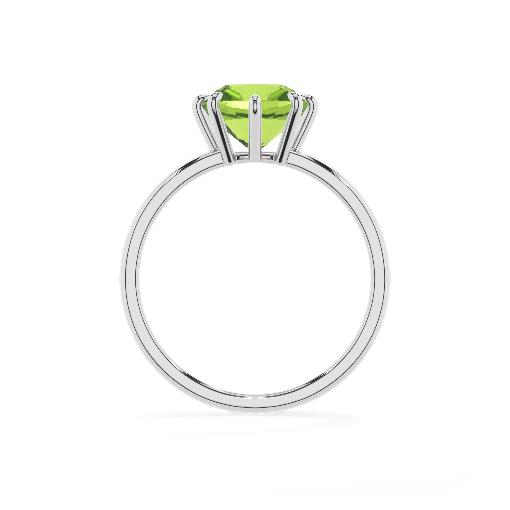 natural peridot cushion solitaire rings in white gold 