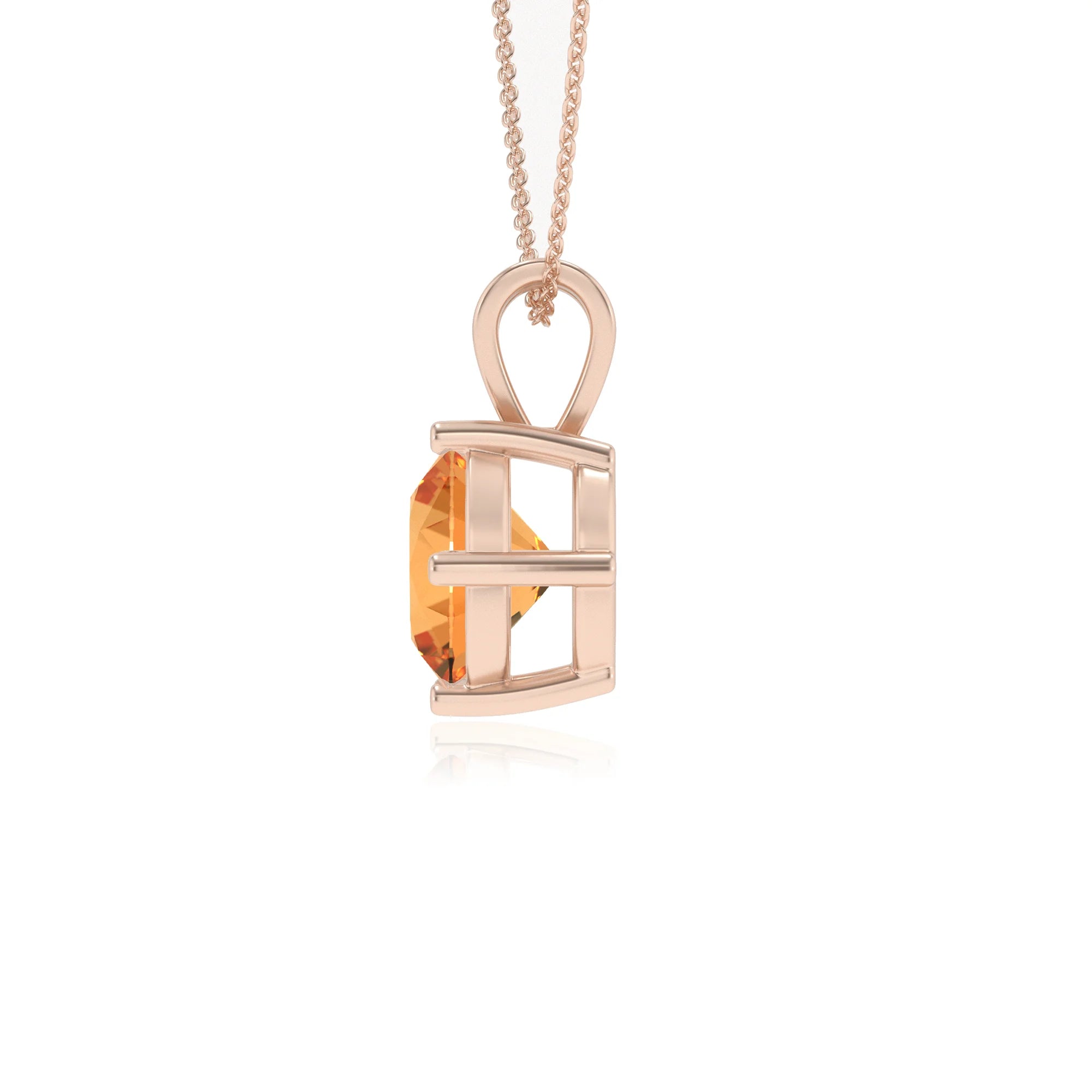 lab grown citrine round solitaire v-bale necklaces in rose gold 