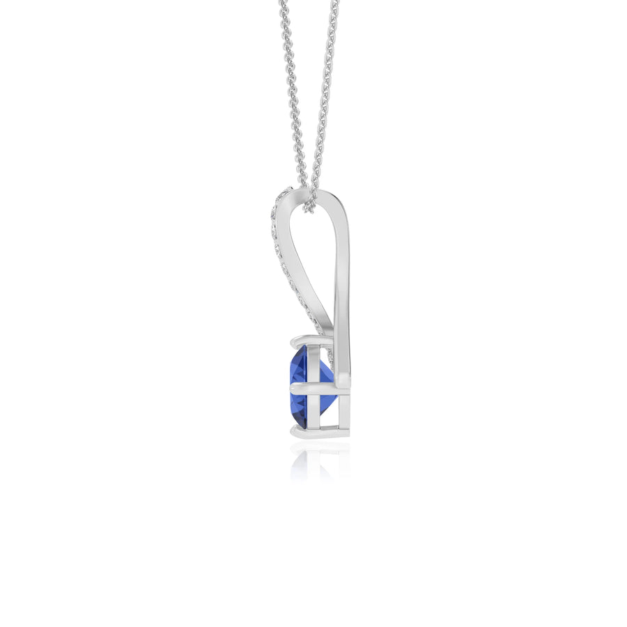 lab grown blue-sapphire round solitaire necklaces in white gold 