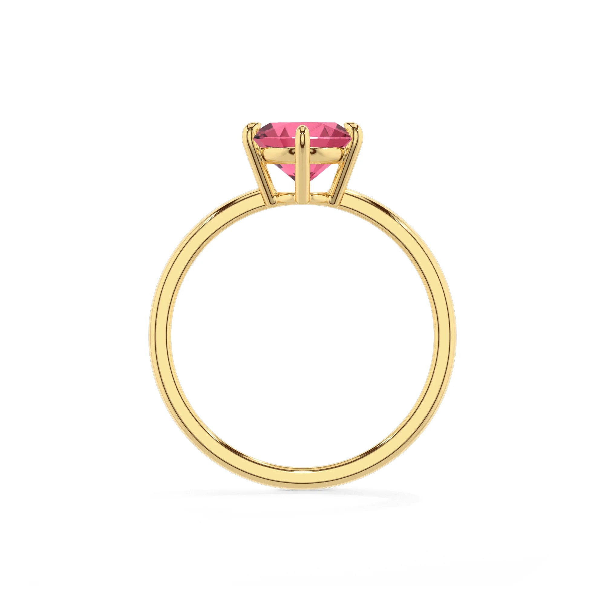 lab grown pink-tourmaline oval solitaire rings in yellow gold 