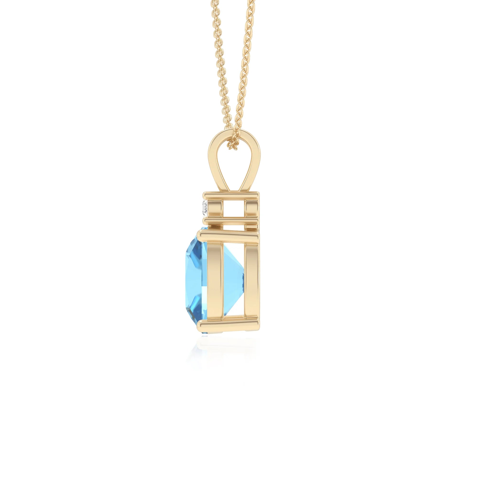 natural swiss-blue-topaz cushion solitaire v-bale necklaces in yellow gold 