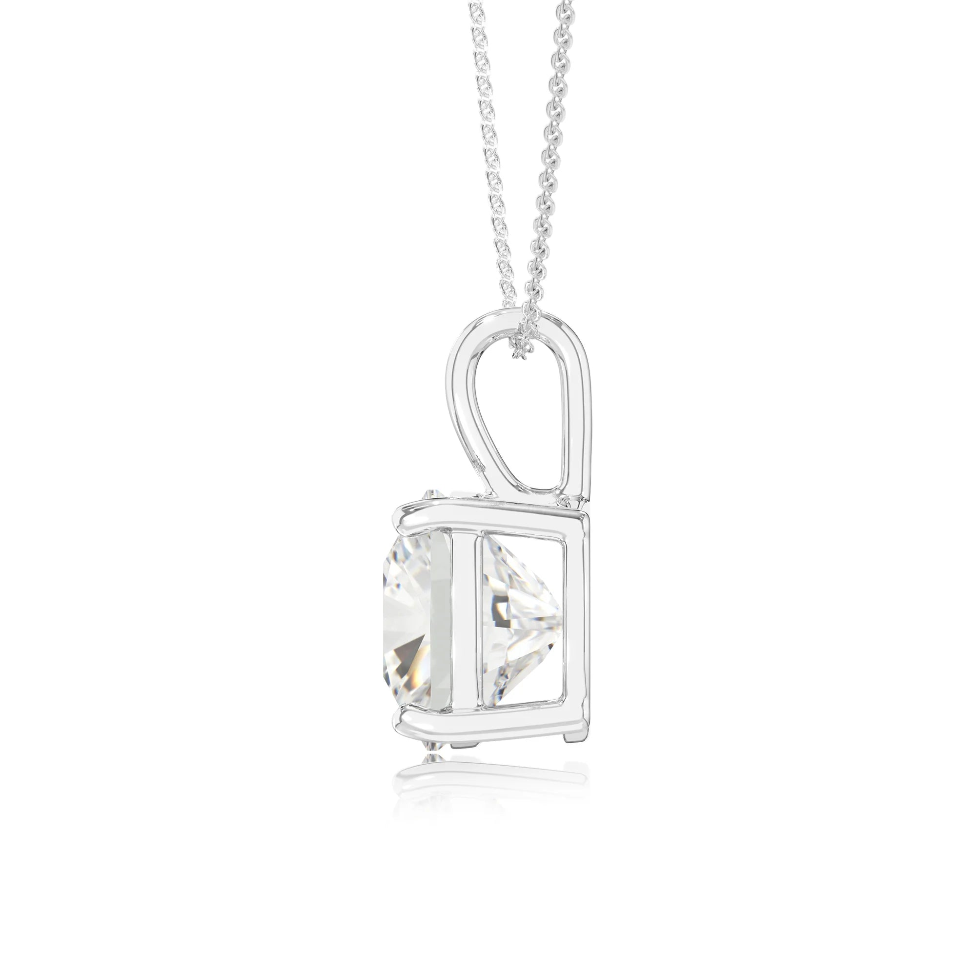 lab grown moissanite cushion solitaire necklaces in white gold 