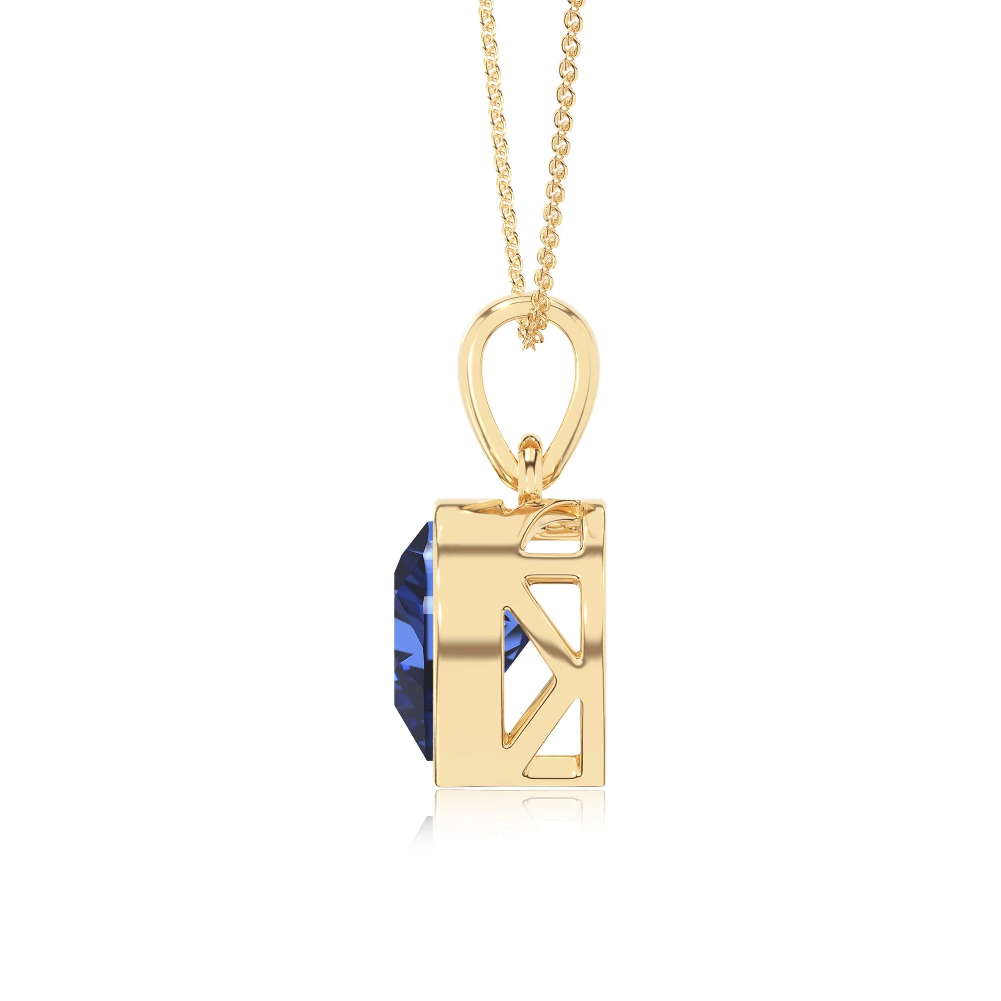 lab grown blue-sapphire heart solitaire necklaces in yellow gold 