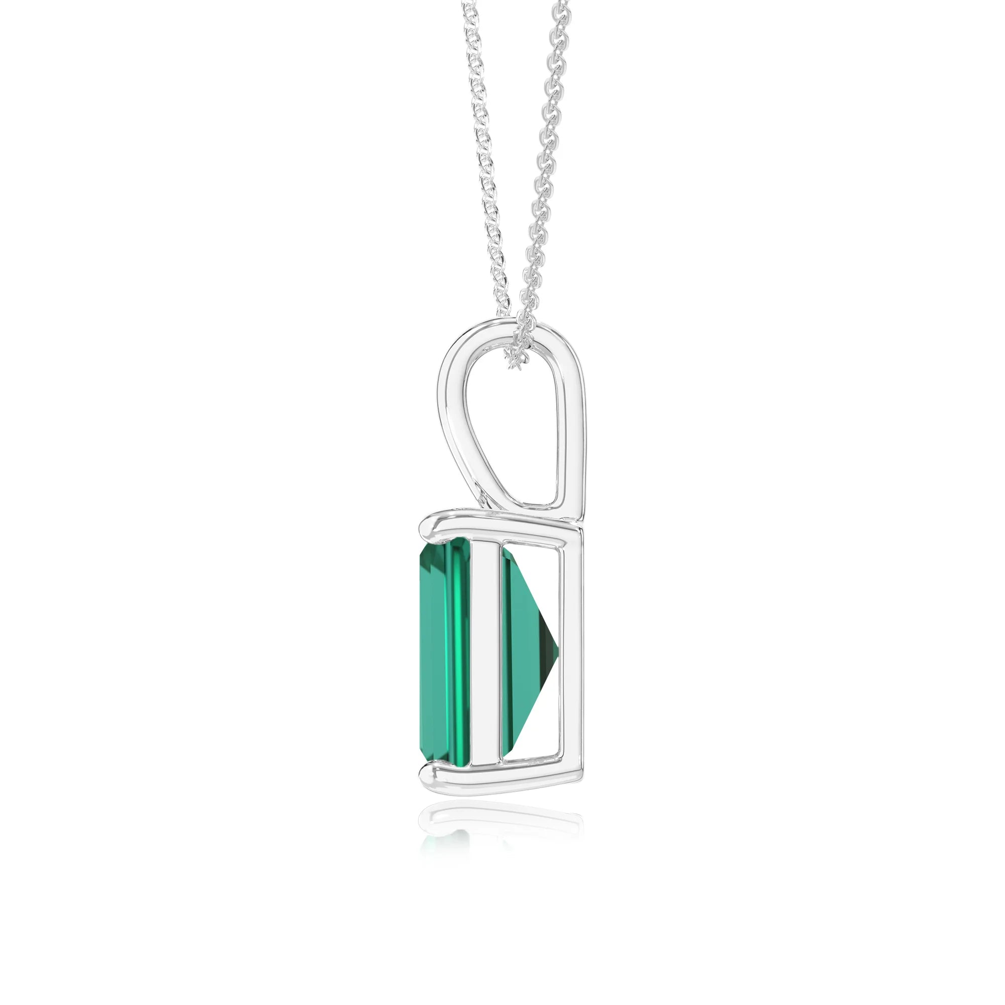 lab grown emerald octogon cut solitaire necklaces in sterling silver 