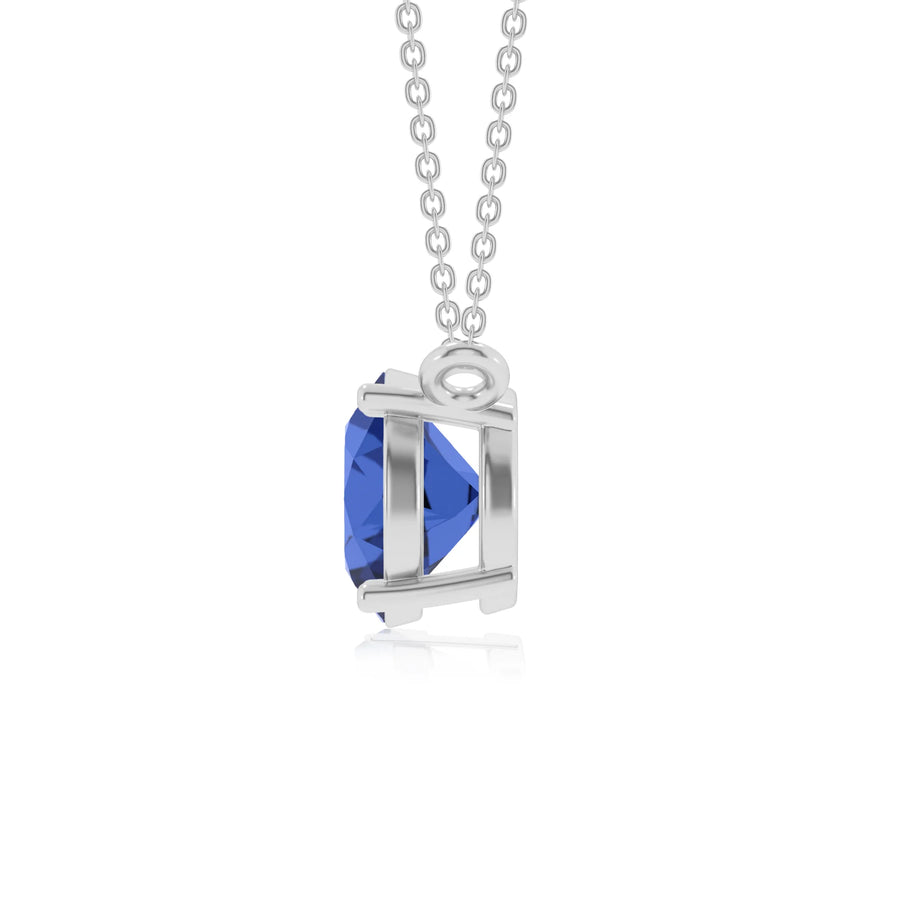 lab grown blue-sapphire round solitaire necklaces in white gold 