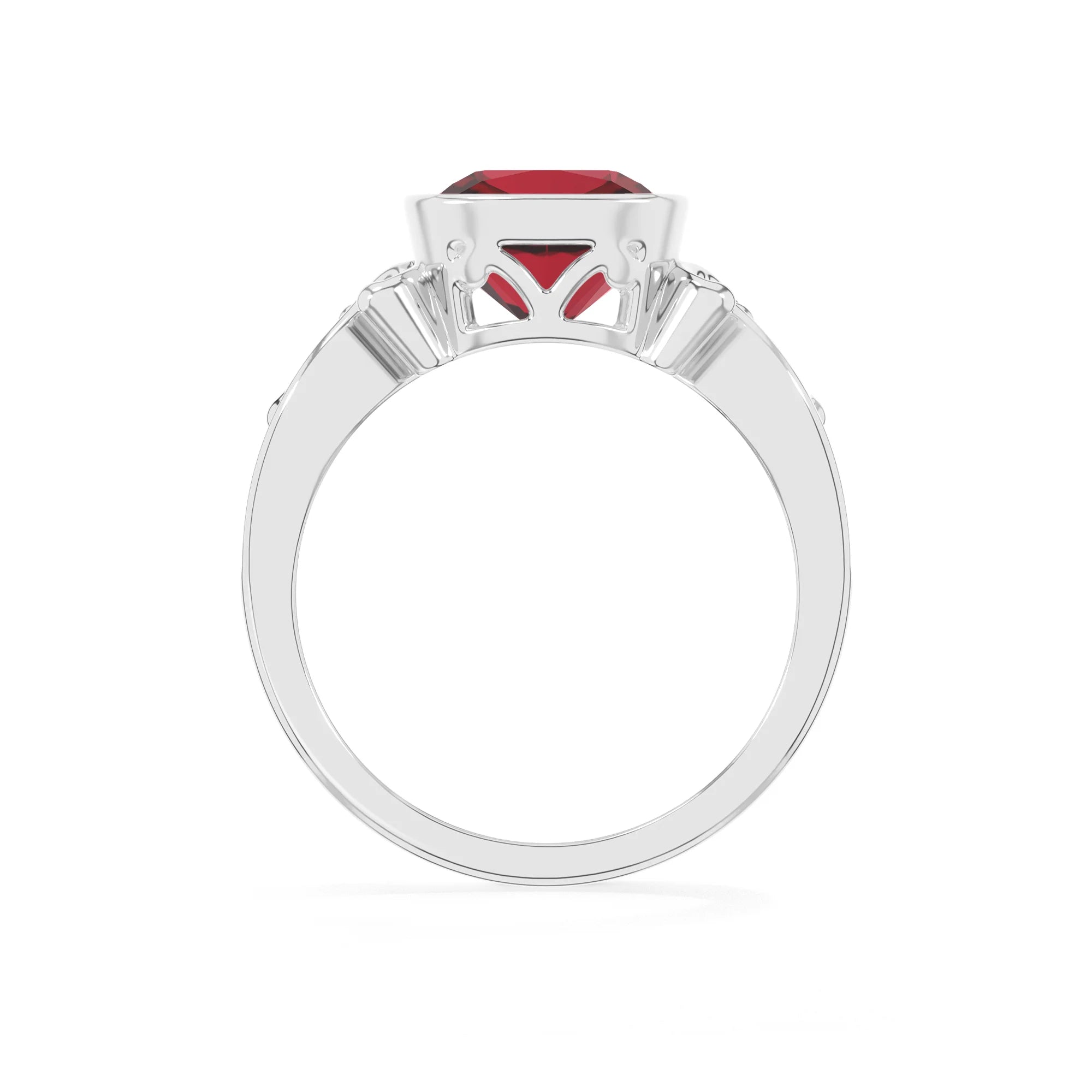 lab grown ruby cushion solitaire rings in platinum 