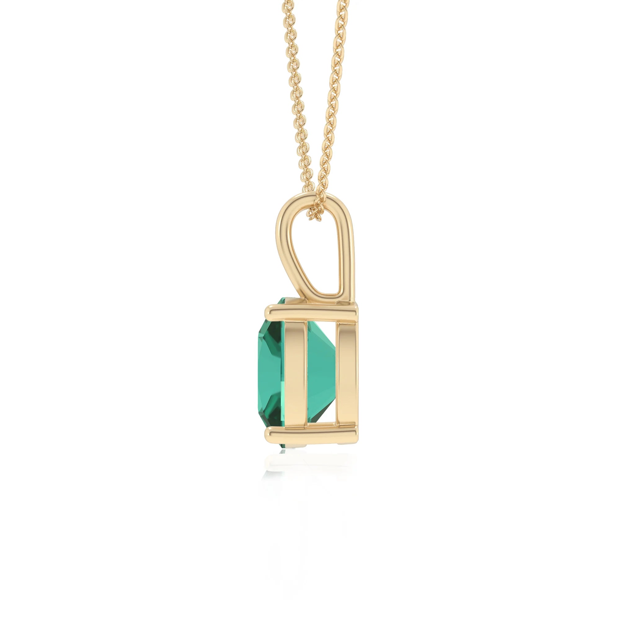 lab grown emerald cushion solitaire necklaces in yellow gold 