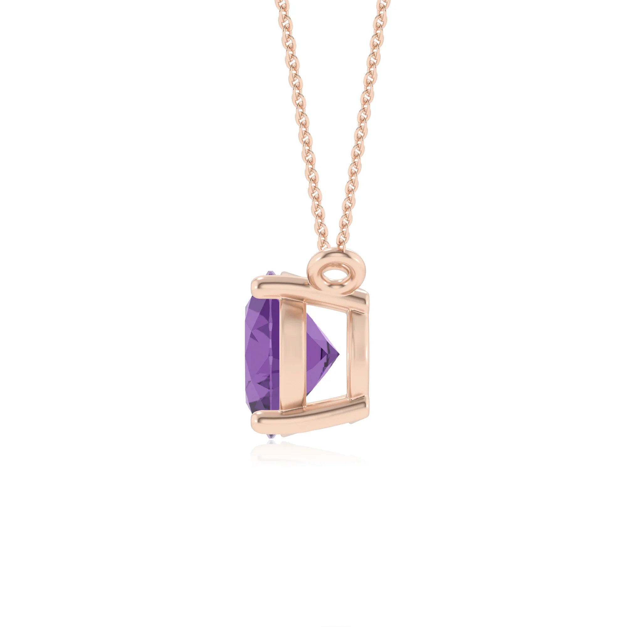 lab grown amethyst oval solitaire necklaces in rose gold 