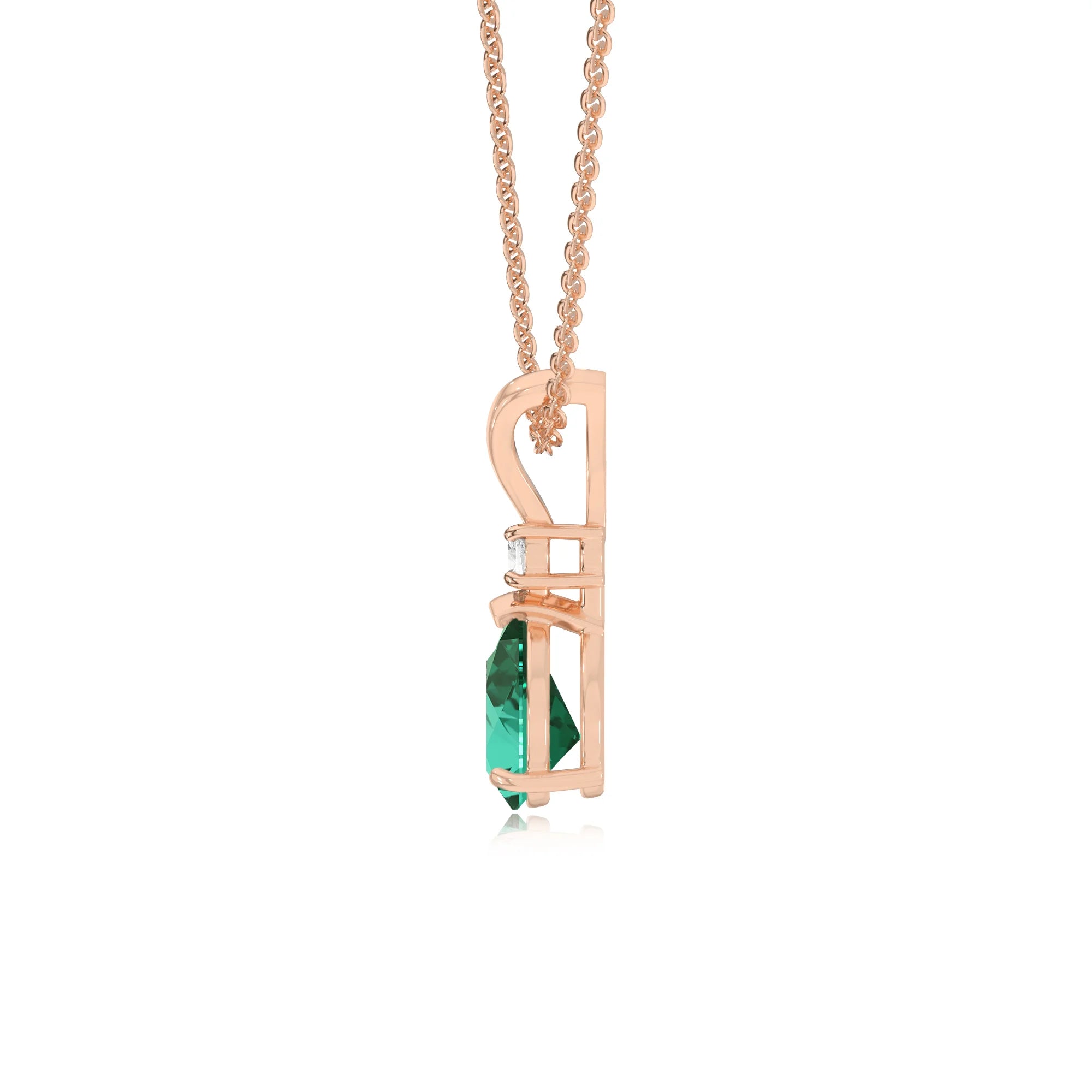 lab grown emerald pear solitaire v-bale necklaces in rose gold 