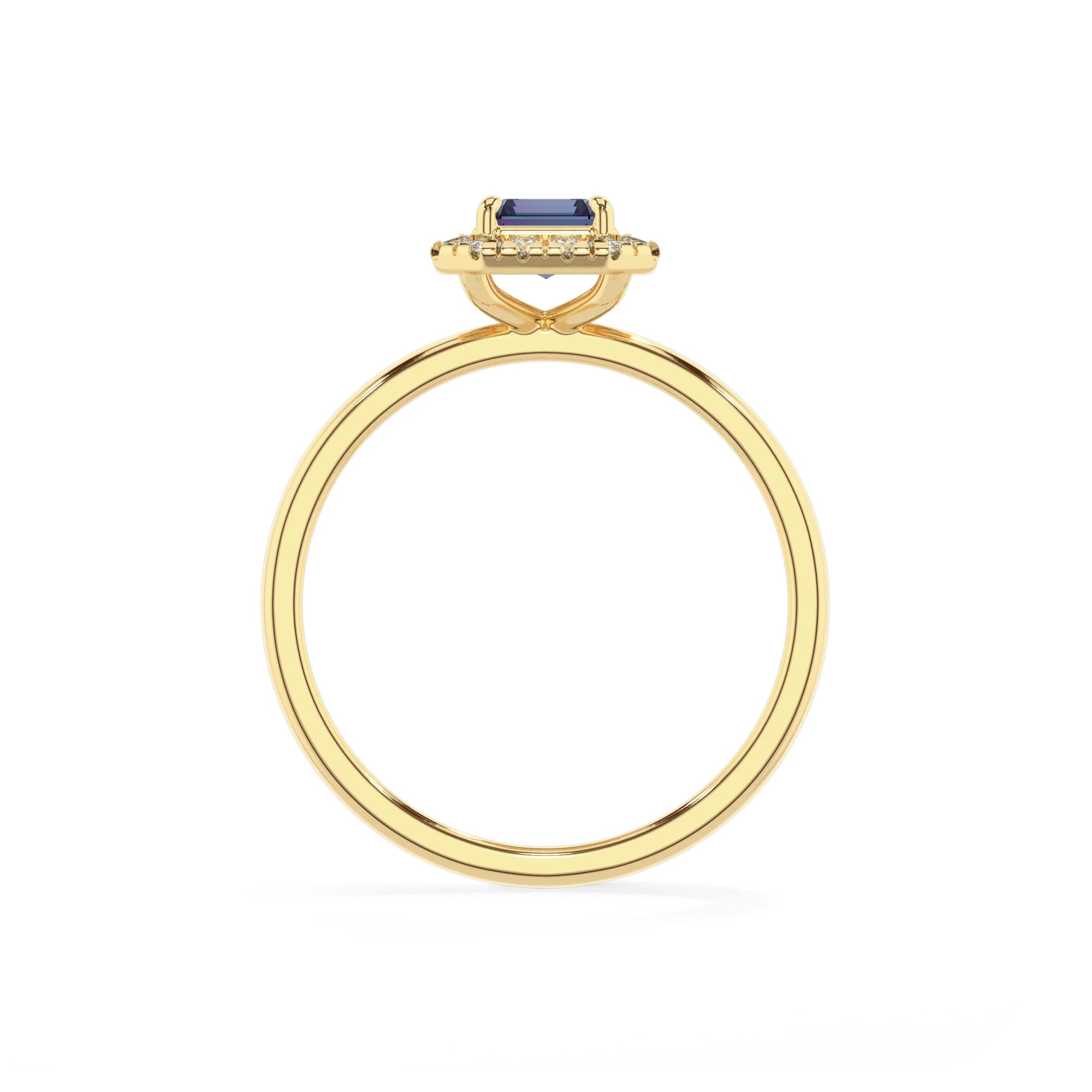 lab grown alexandrite emerald cut solitaire rings in yellow gold 