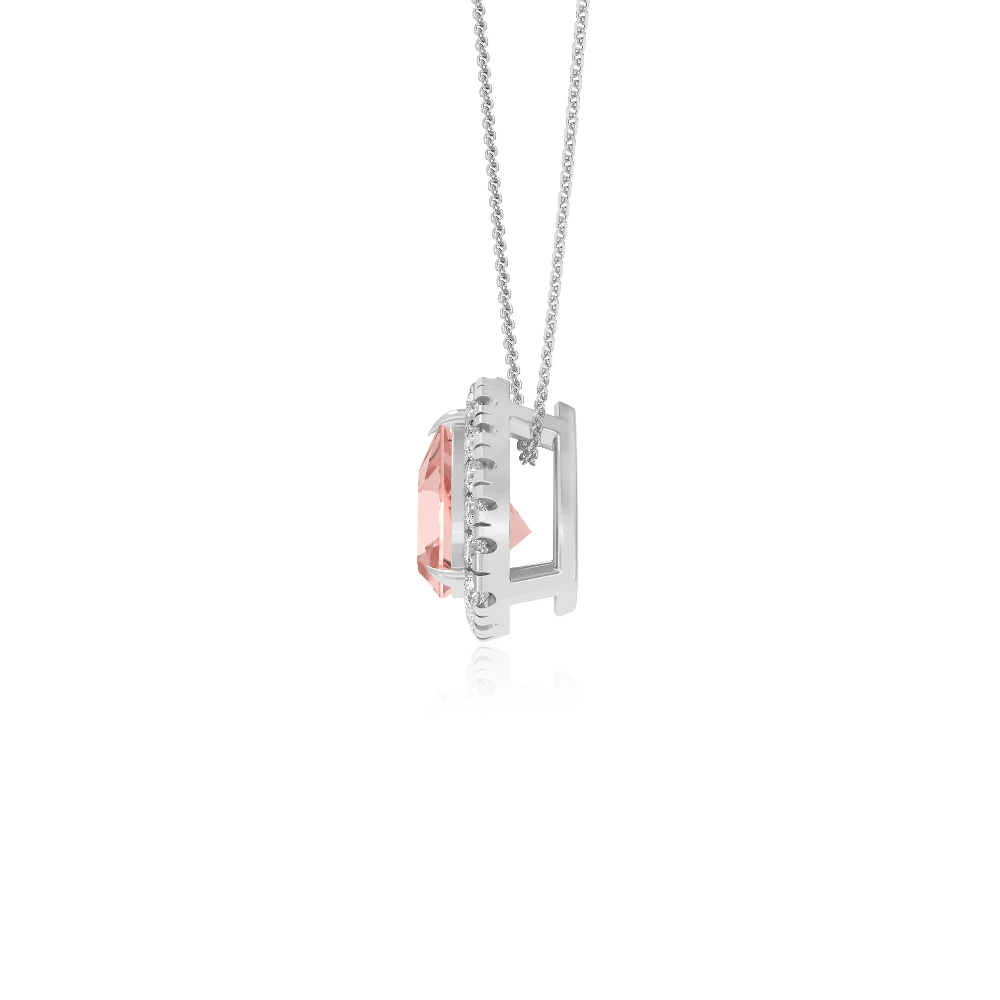 lab grown morganite trillion solitaire necklaces in platinum 