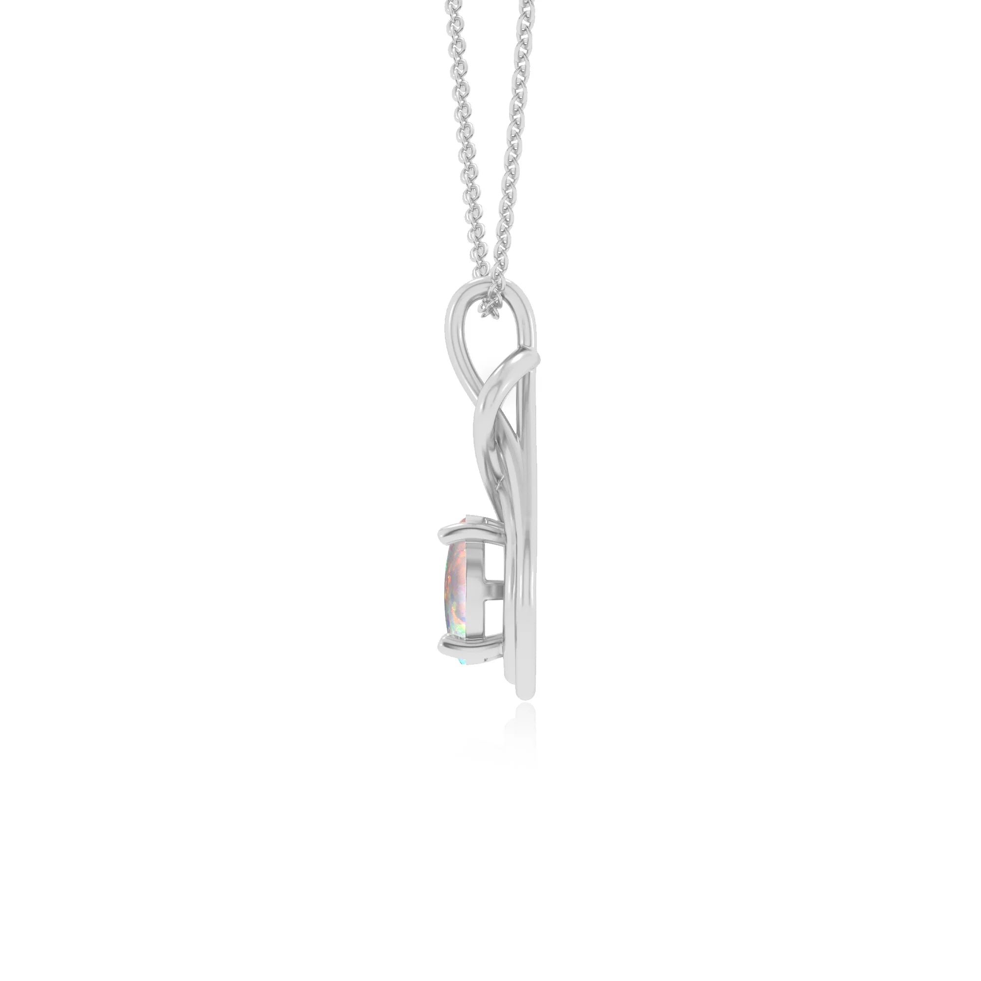 lab grown opal round solitaire necklaces in white gold 