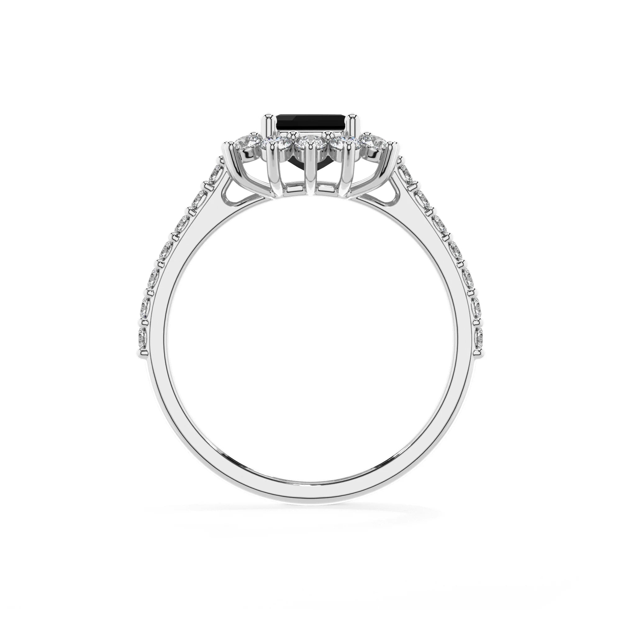natural black-onyx emerald cut solitaire rings in white gold 