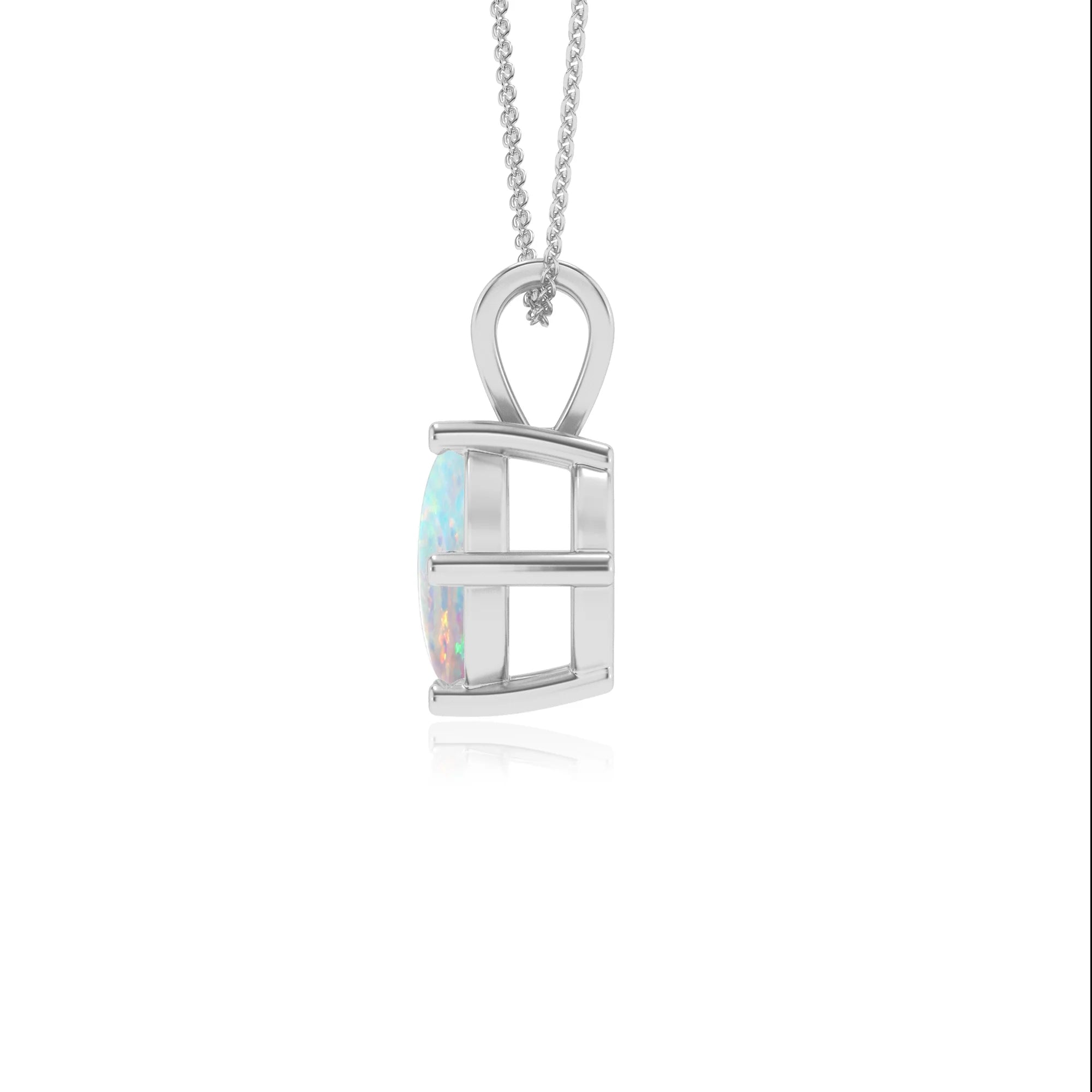 lab grown opal round solitaire v-bale necklaces in sterling silver 