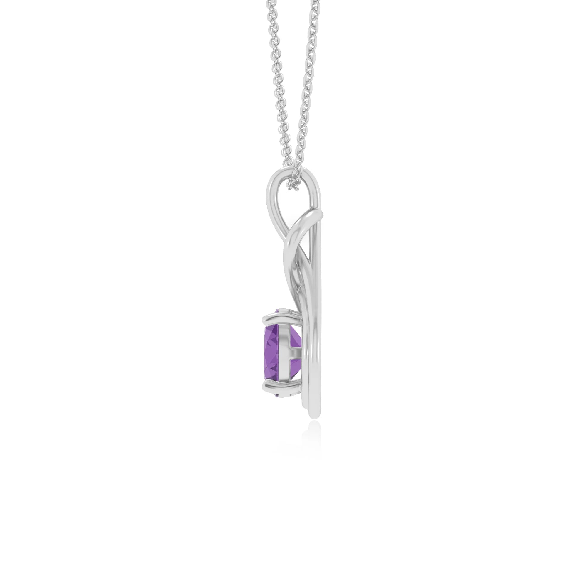 lab grown amethyst round solitaire necklaces in white gold 