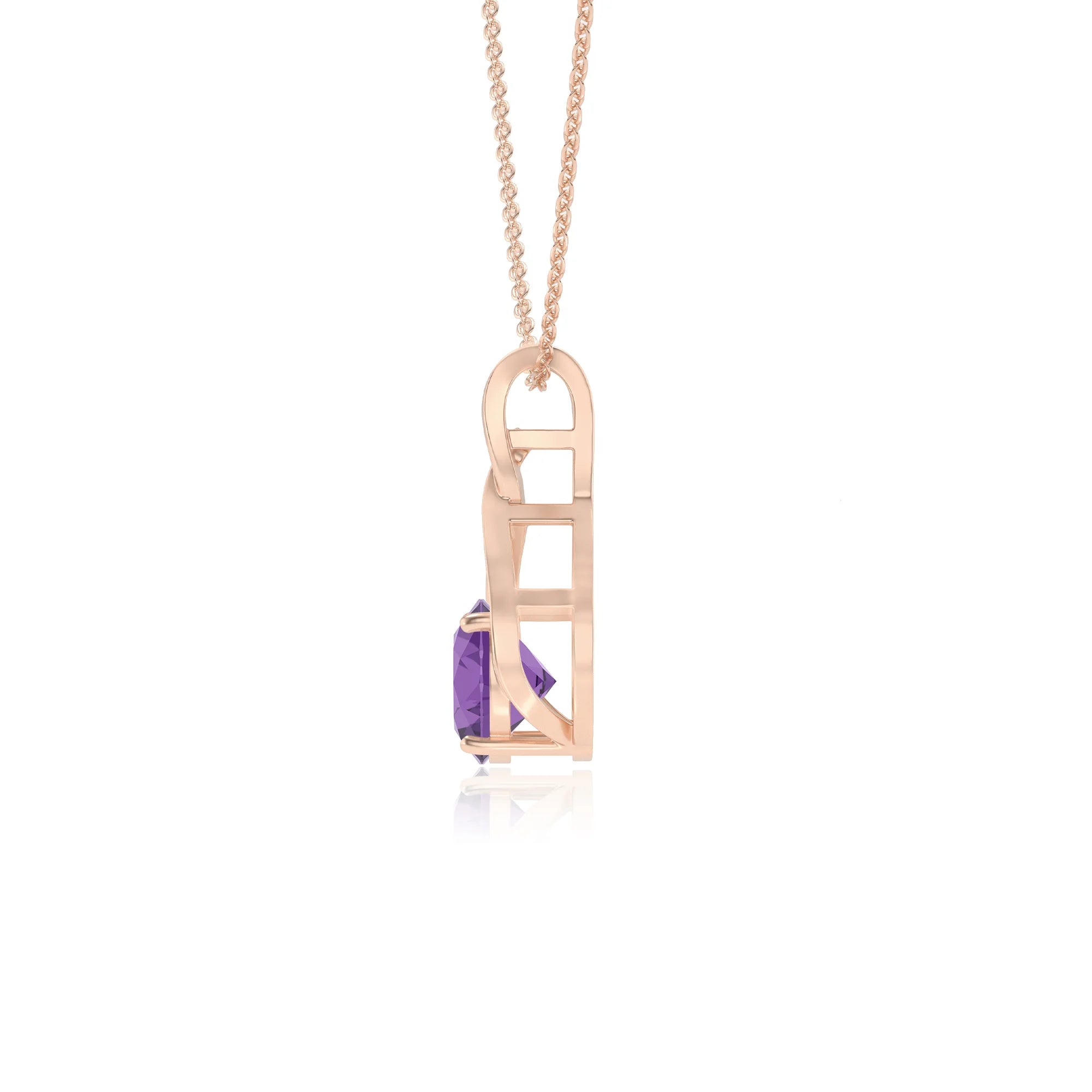 lab grown amethyst round solitaire necklaces in rose gold 