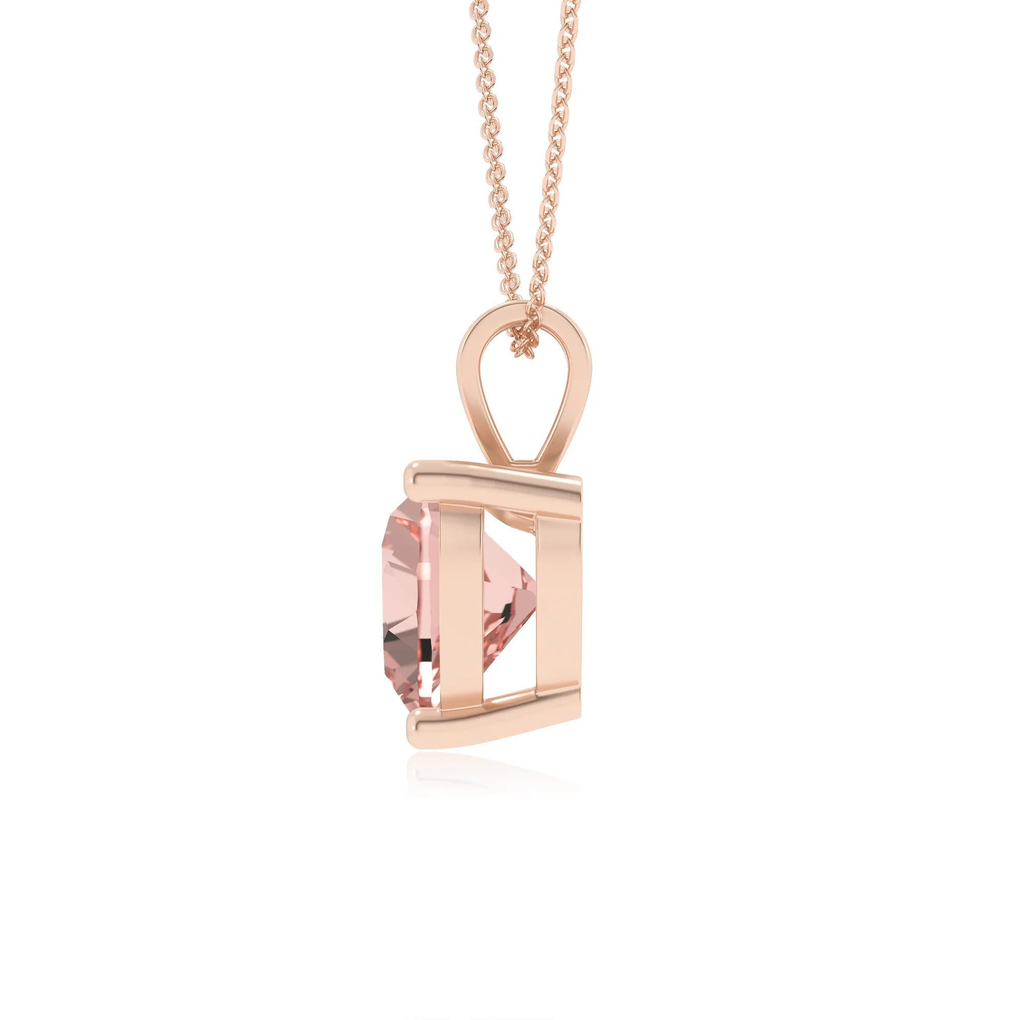 lab grown morganite heart solitaire v-bale necklaces in rose gold 