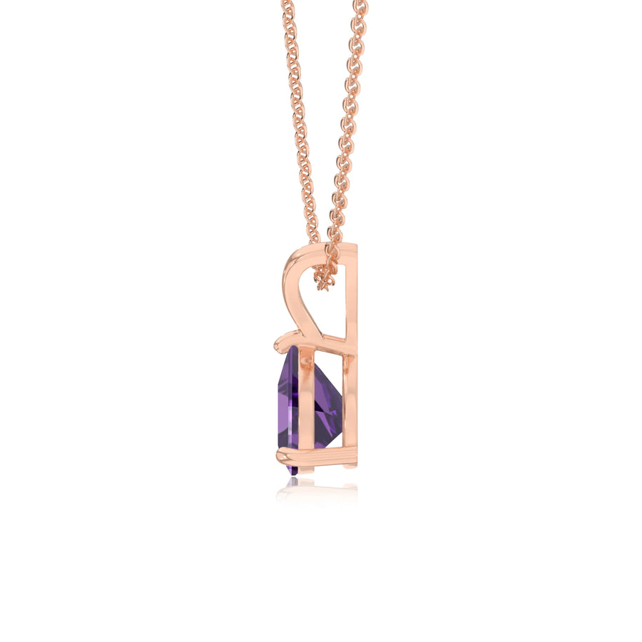 lab grown amethyst trillion solitaire v-bale necklaces in rose gold 