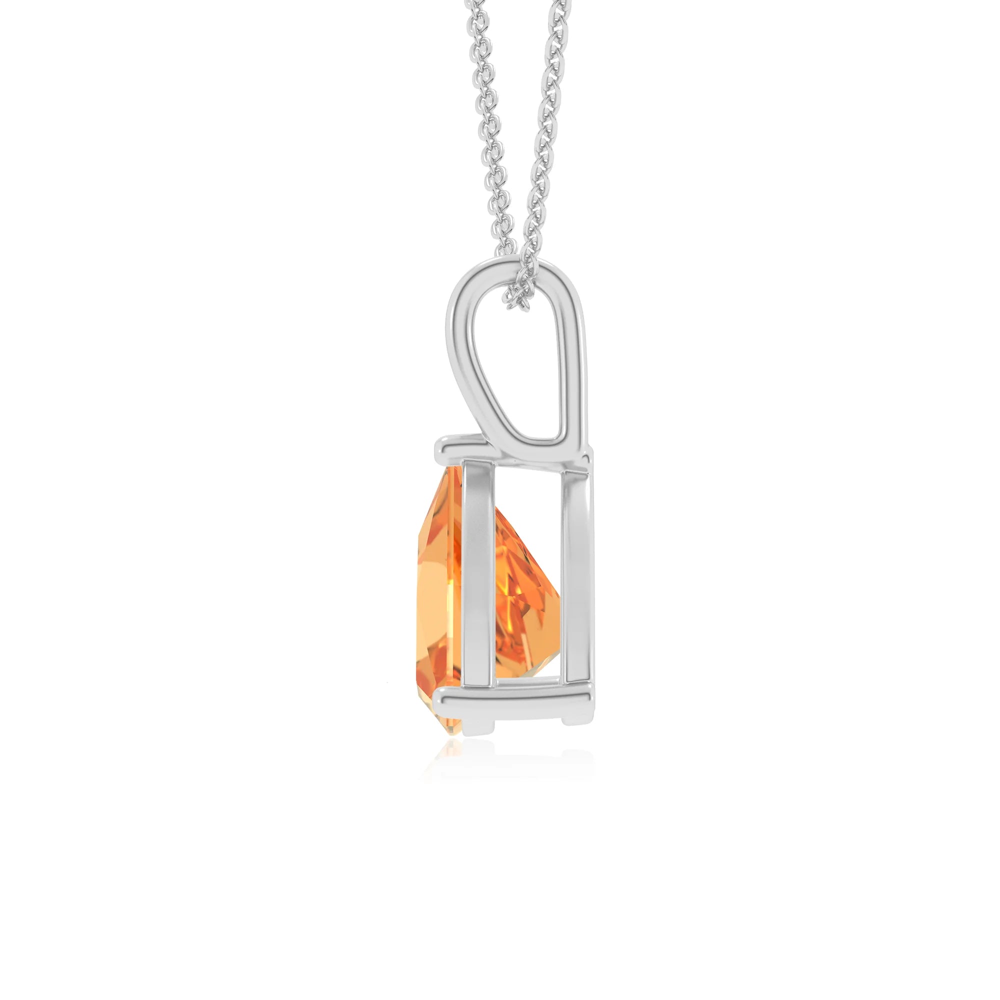 lab grown citrine trillion solitaire necklaces in white gold 
