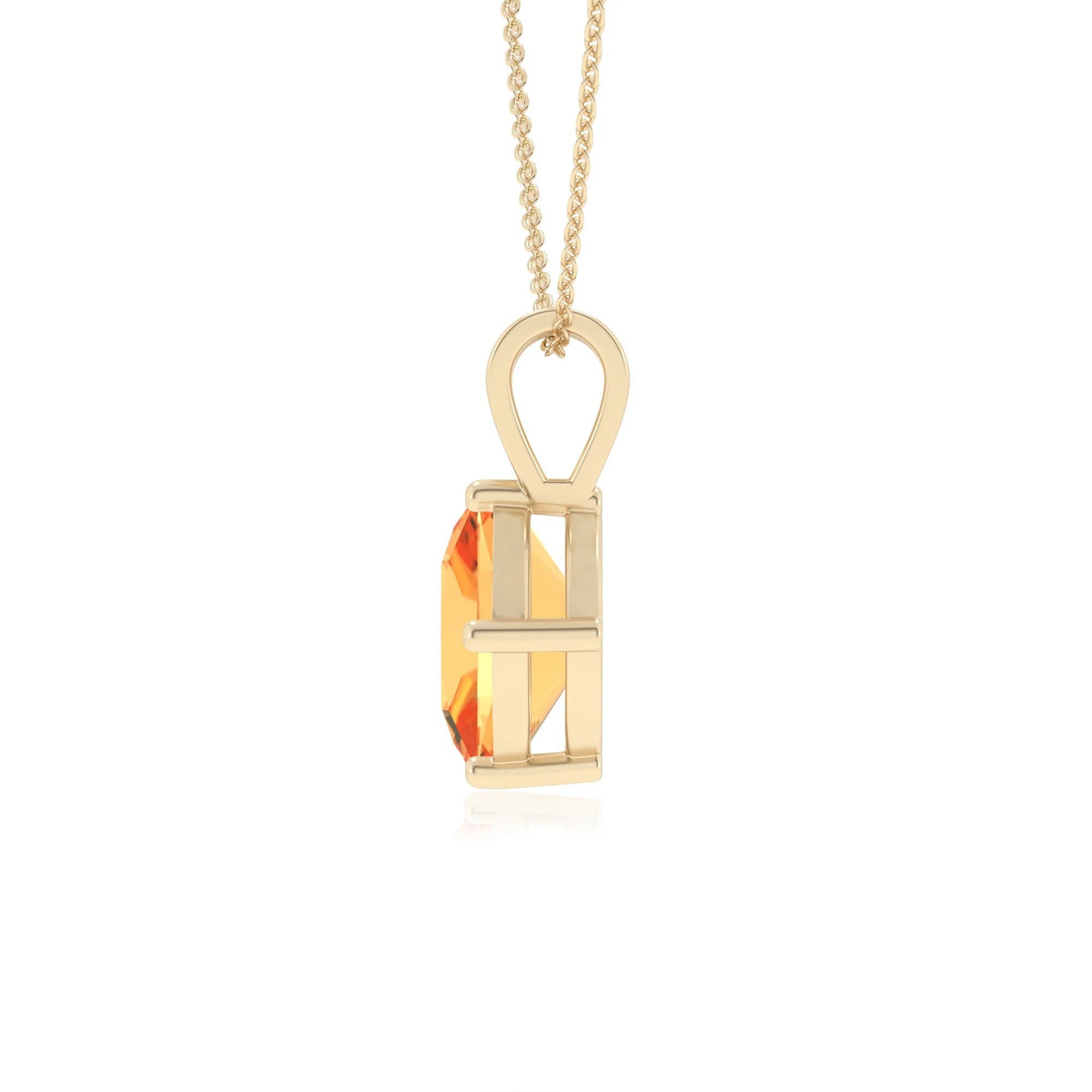 lab grown citrine cushion solitaire v-bale necklaces in yellow gold 