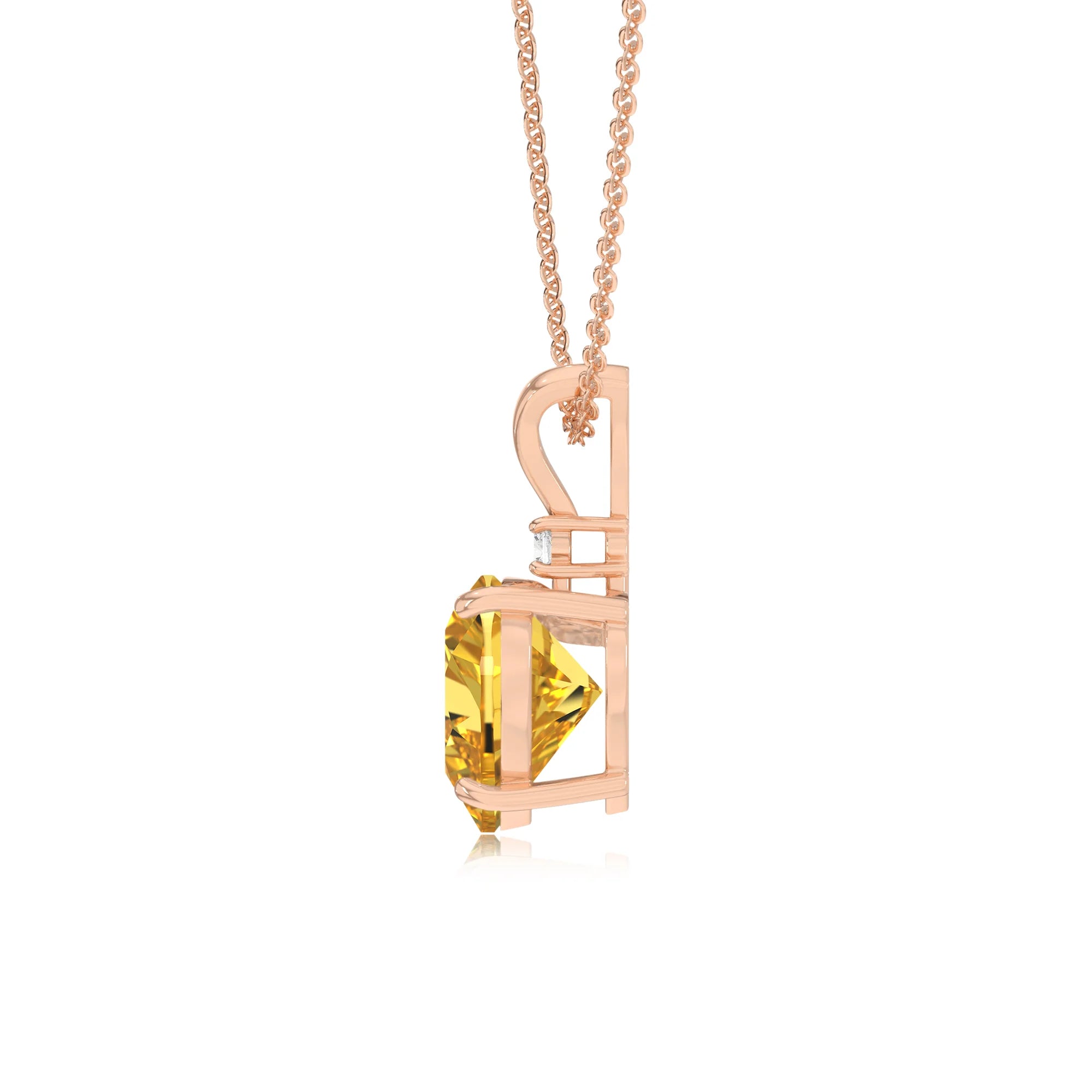 lab grown yellow-sapphire heart solitaire v-bale necklaces in rose gold 