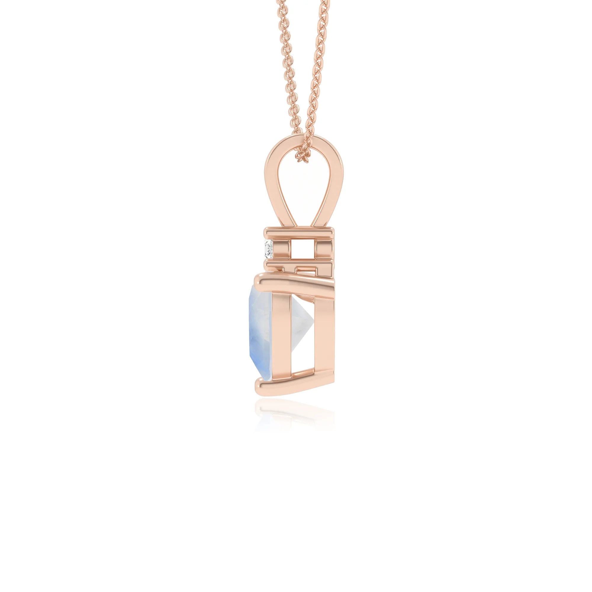 natural rainbow-moonstone heart solitaire v-bale necklaces in rose gold 