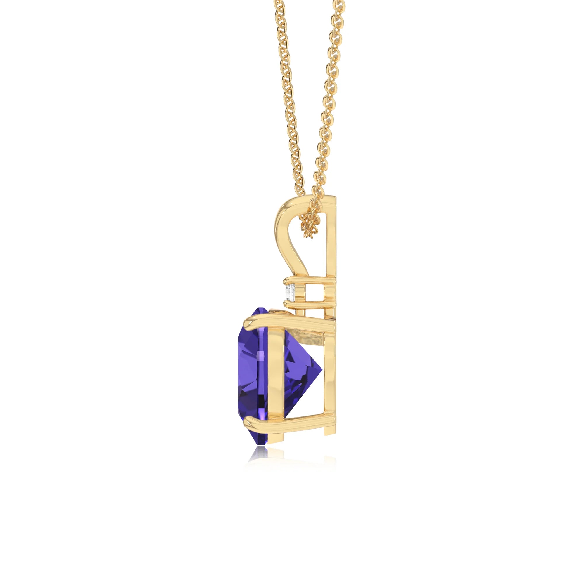 lab grown tanzanite heart solitaire v-bale necklaces in yellow gold 
