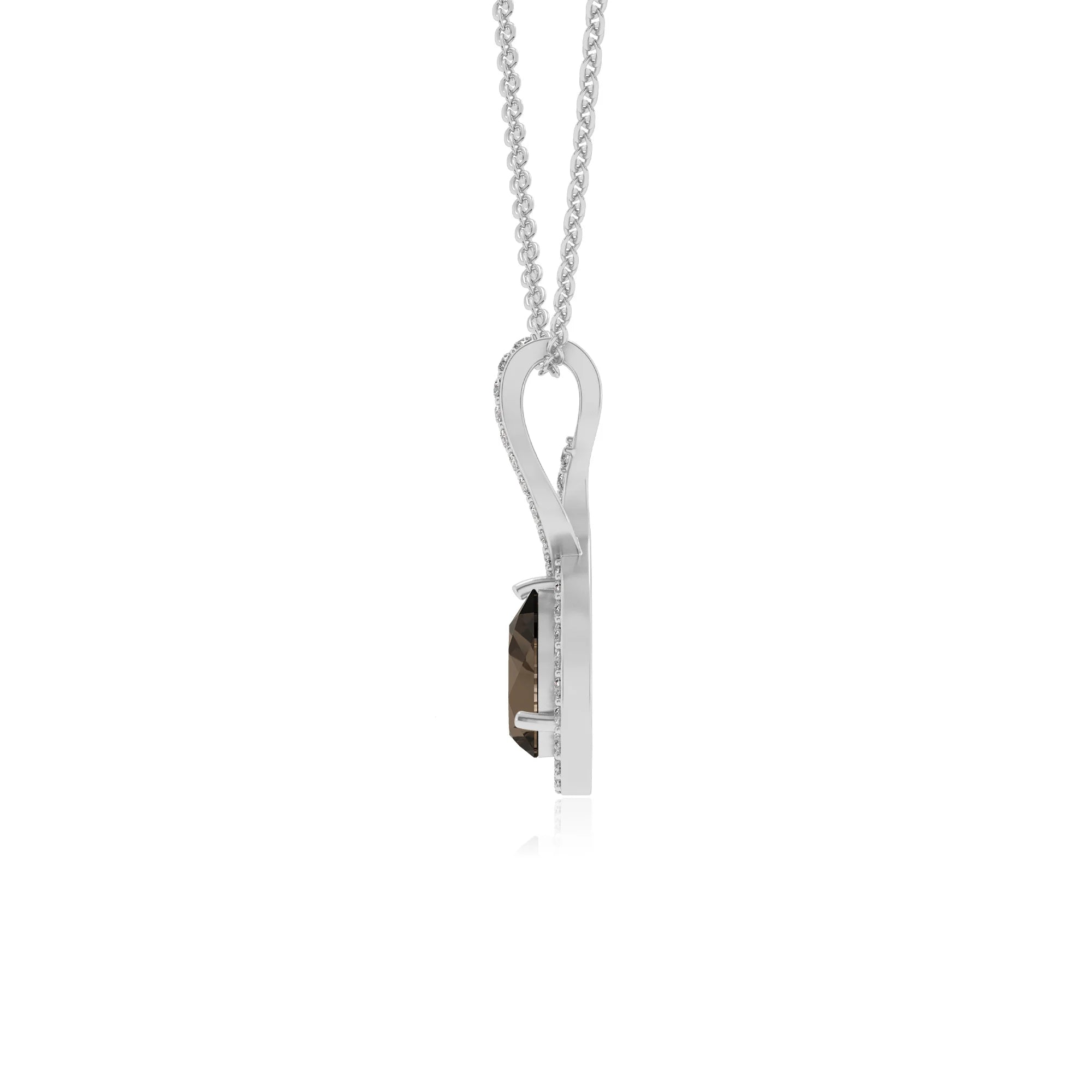 natural smoky-quartz pear necklaces in white gold 