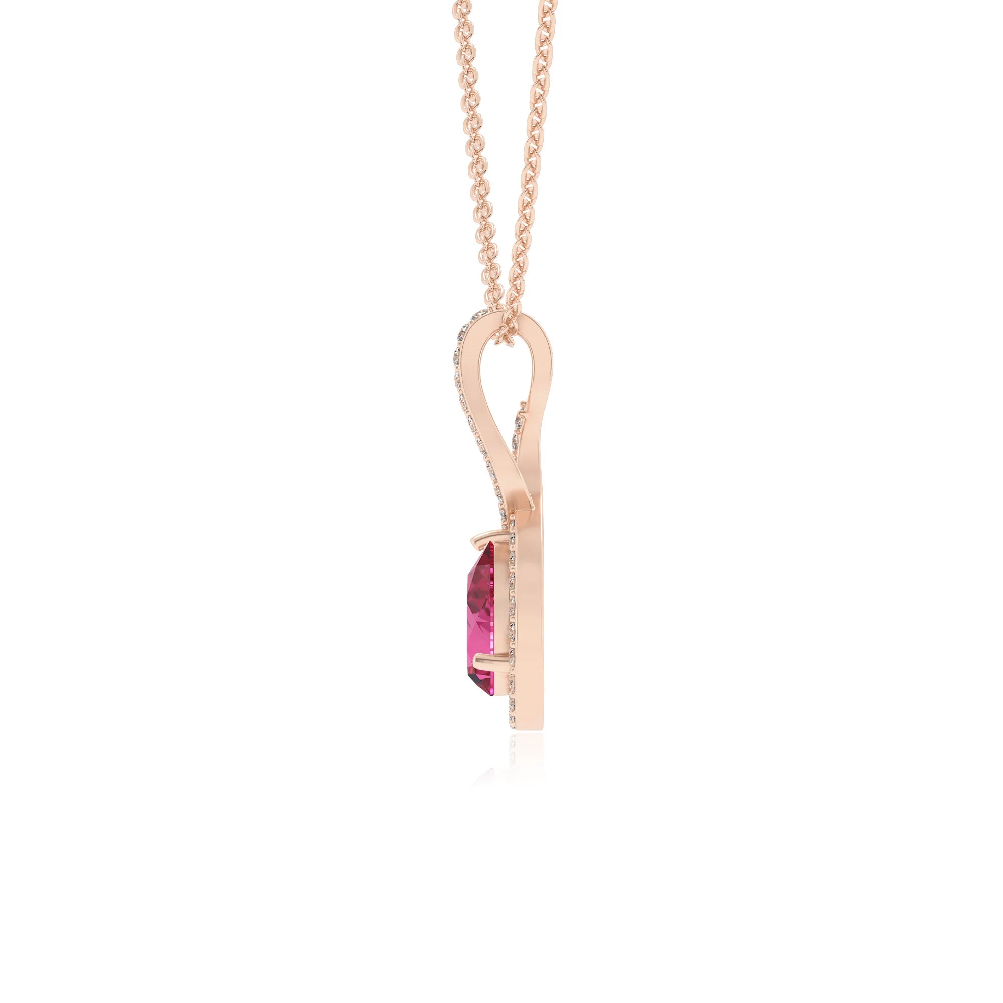 lab grown pink-sapphire pear necklaces in rose gold 
