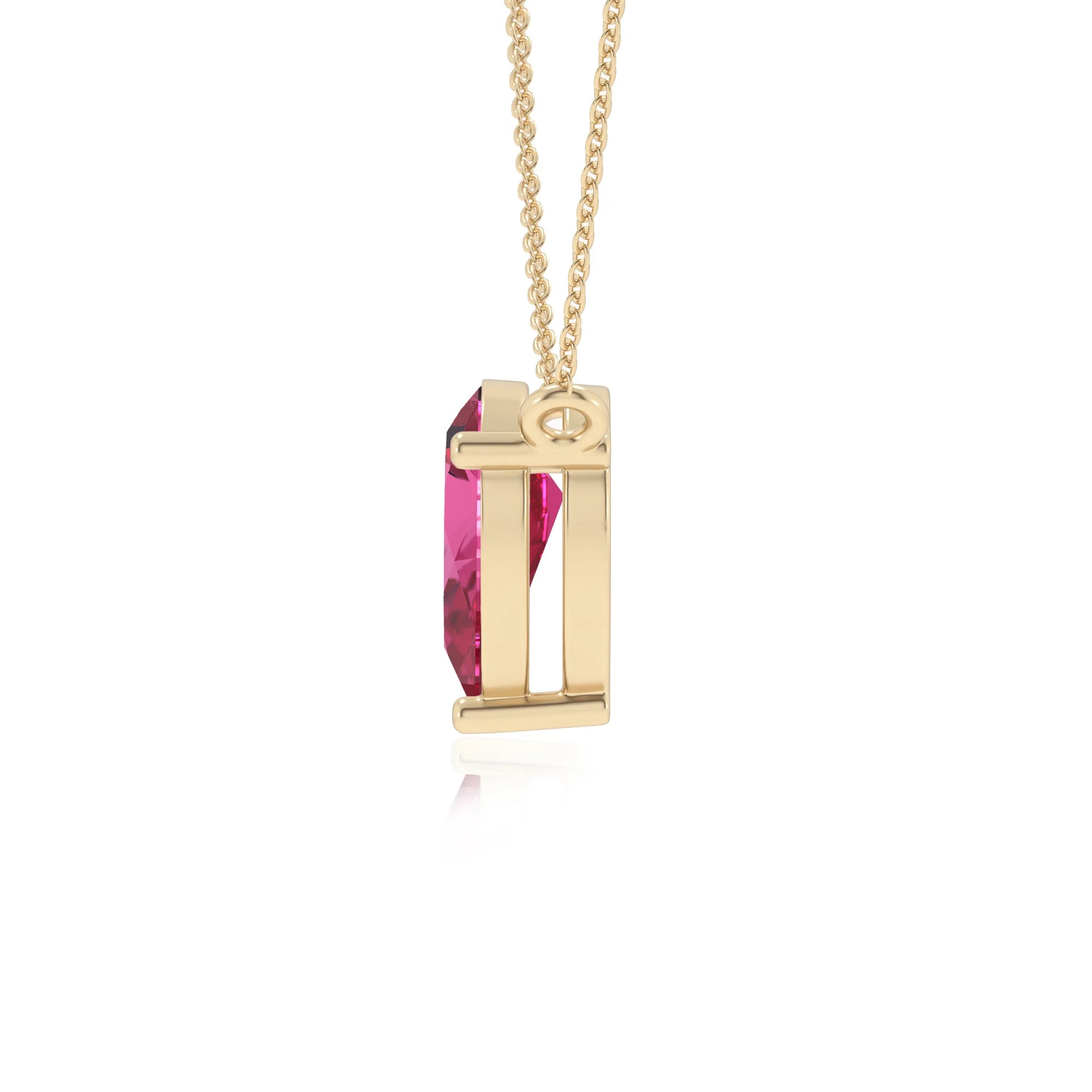 lab grown pink-sapphire pear solitaire necklaces in yellow gold 