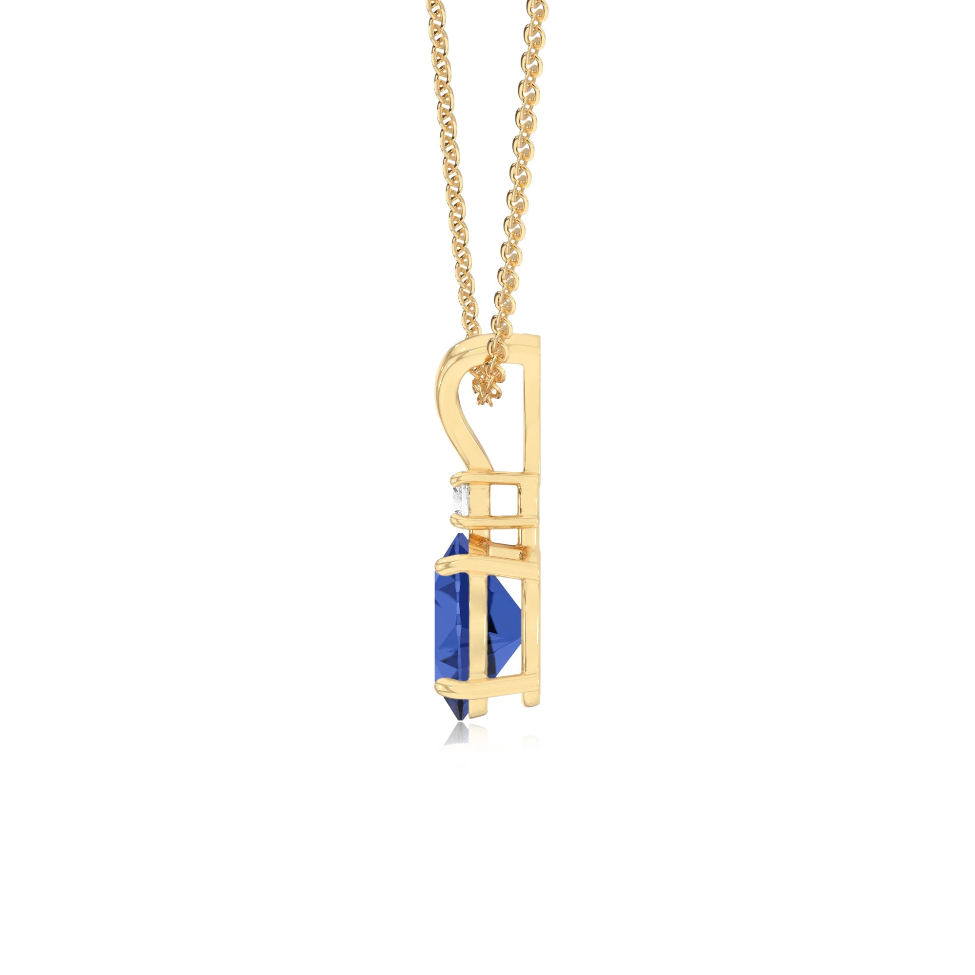 lab grown blue-sapphire oval solitaire v-bale necklaces in yellow gold 