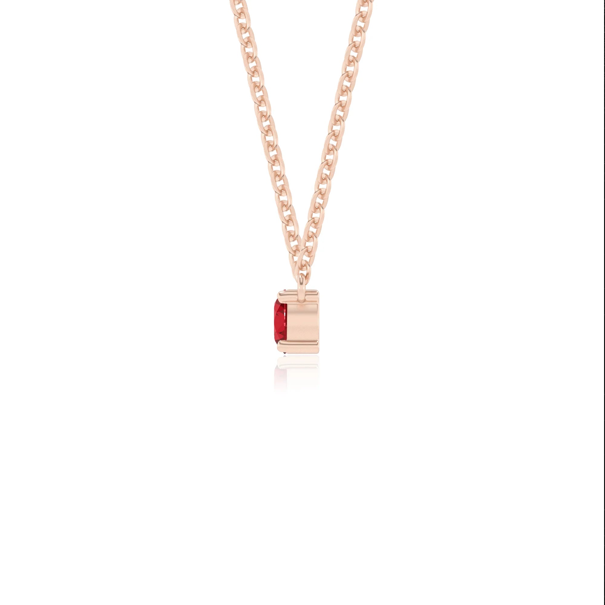 lab grown ruby round bar v-bale necklaces in rose gold 