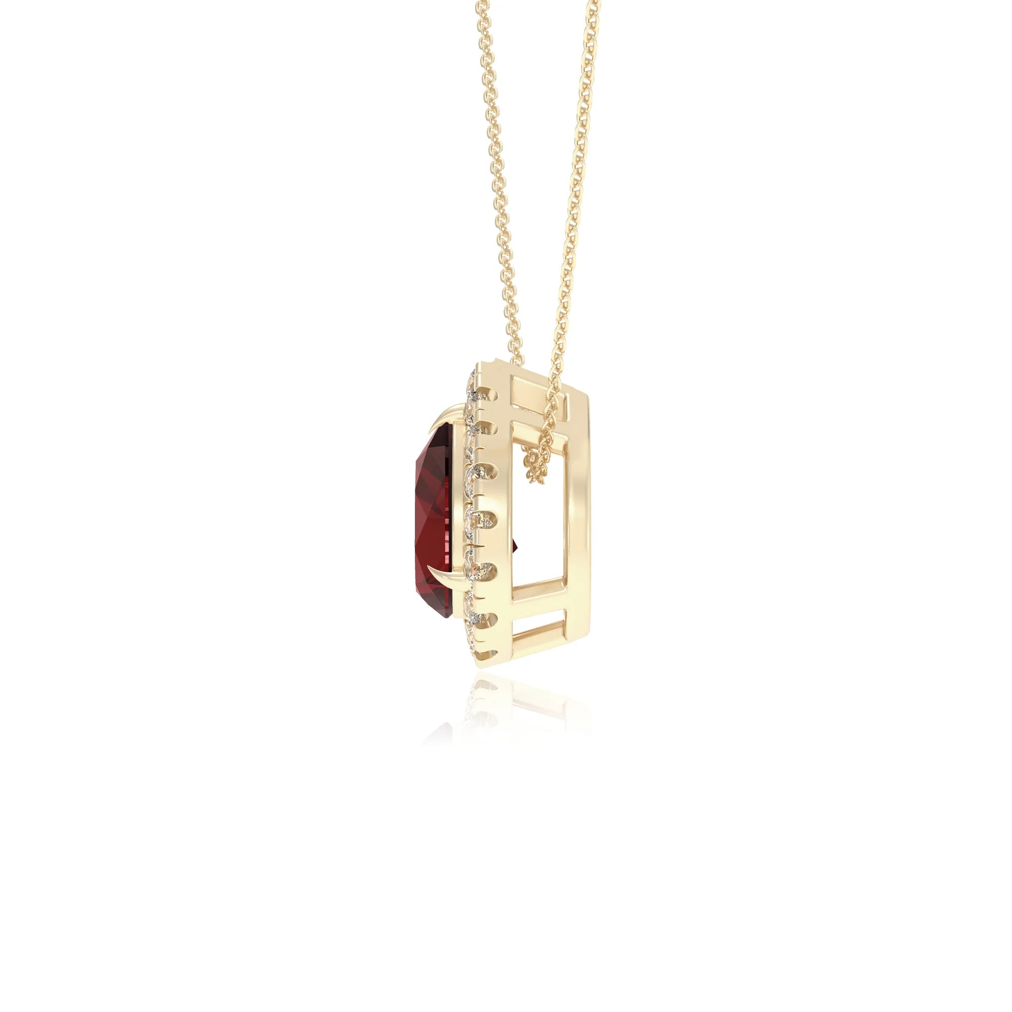 natural garnet pear solitaire necklaces in yellow gold 