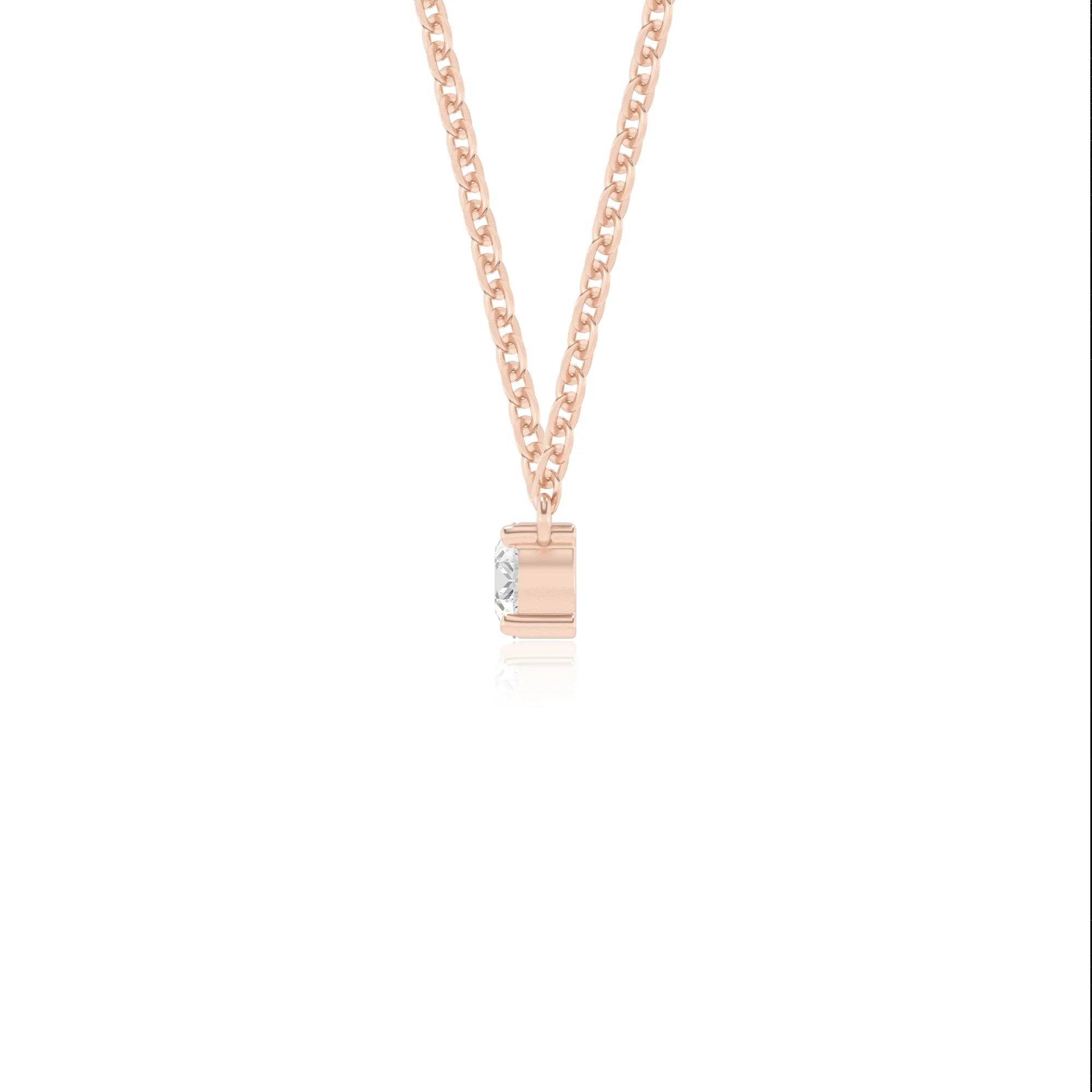 lab grown moissanite round bar v-bale necklaces in rose gold 