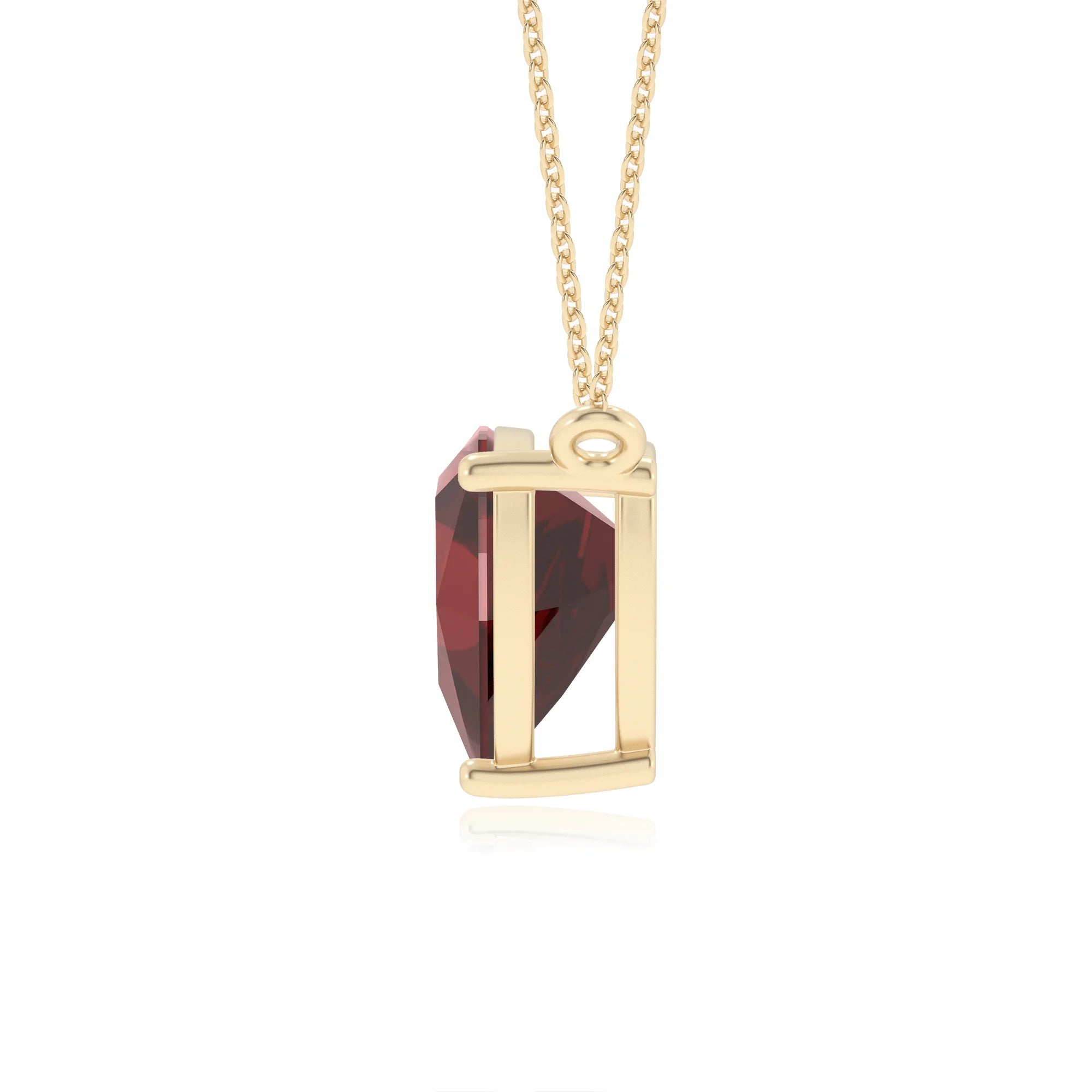 natural garnet trillion solitaire necklaces in yellow gold 