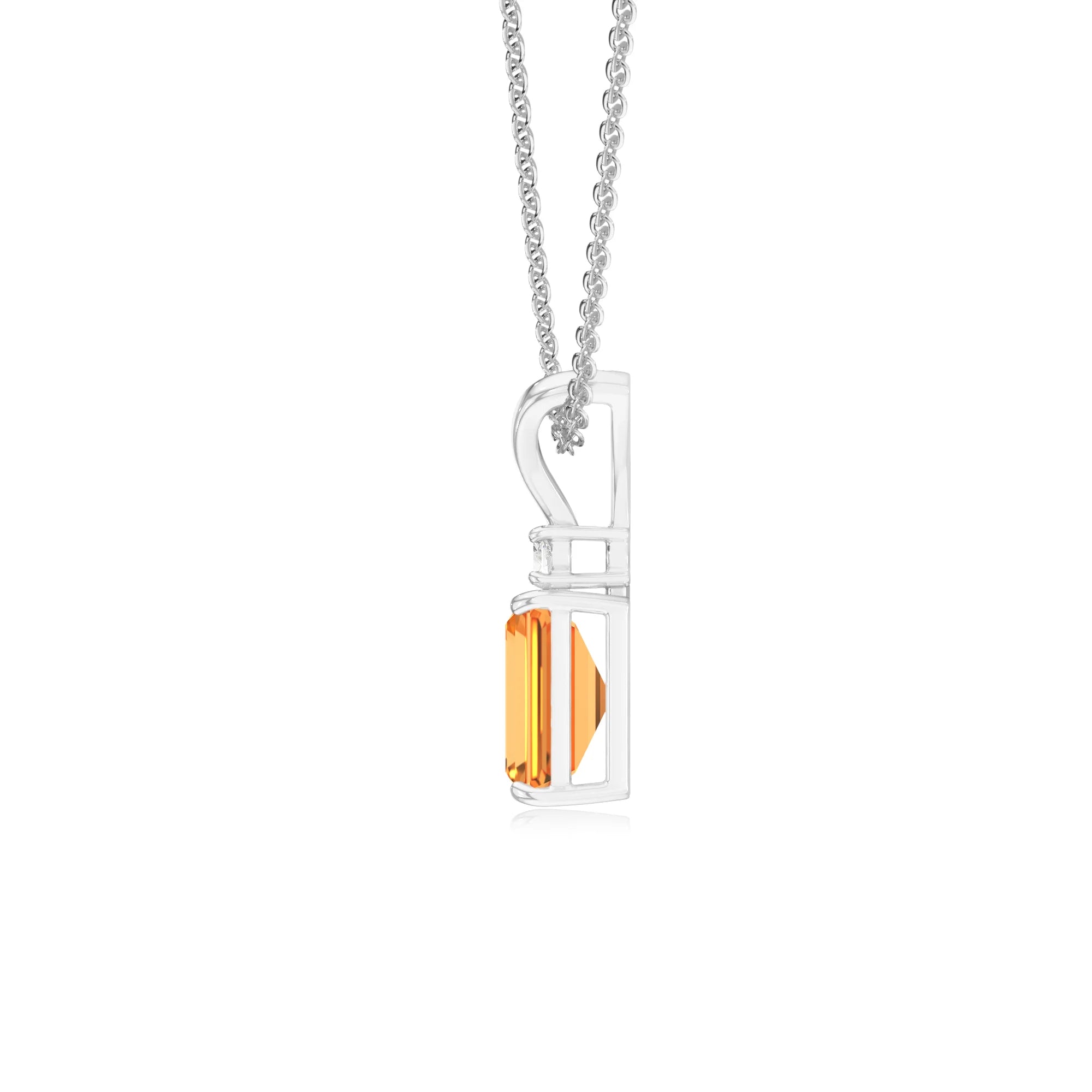 lab grown citrine emerald cut solitaire v-bale necklaces in platinum 