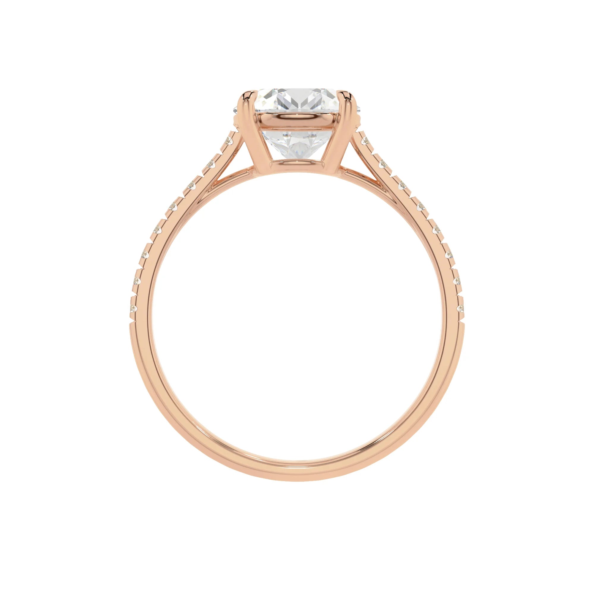 lab grown moissanite round half eternity solitaire engagement rings in rose gold 