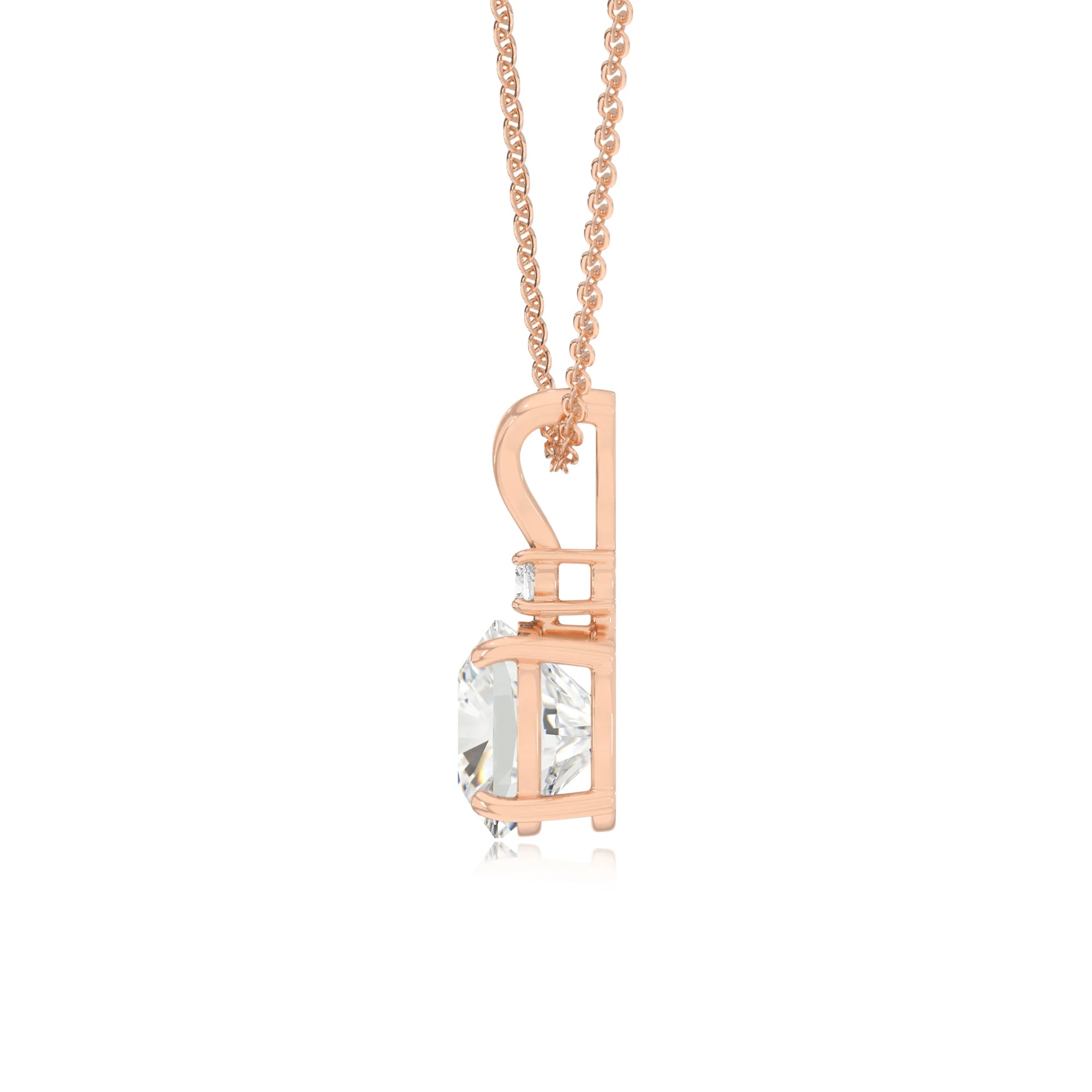 lab grown moissanite cushion solitaire v-bale necklaces in rose gold 