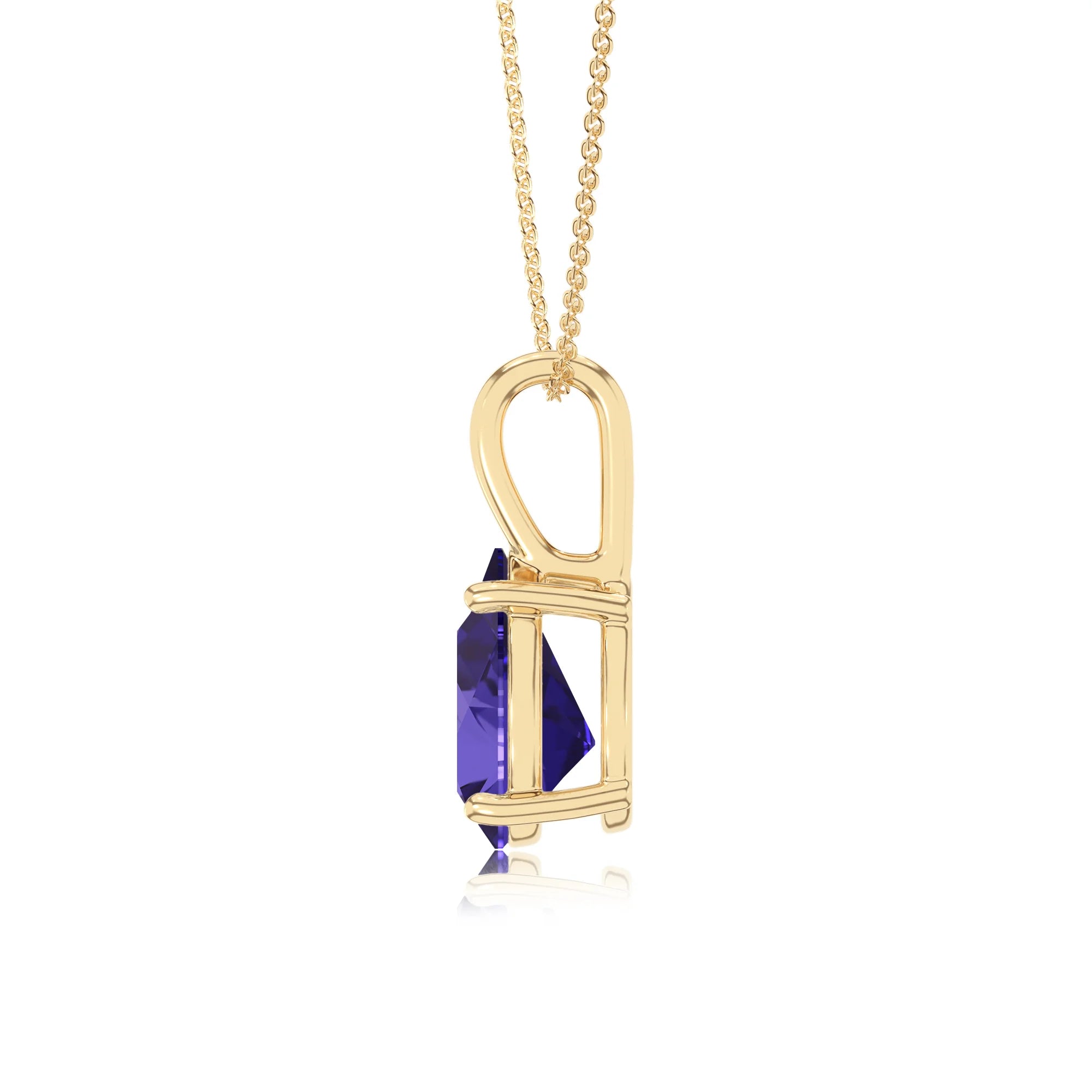 lab grown tanzanite pear solitaire necklaces in yellow gold 