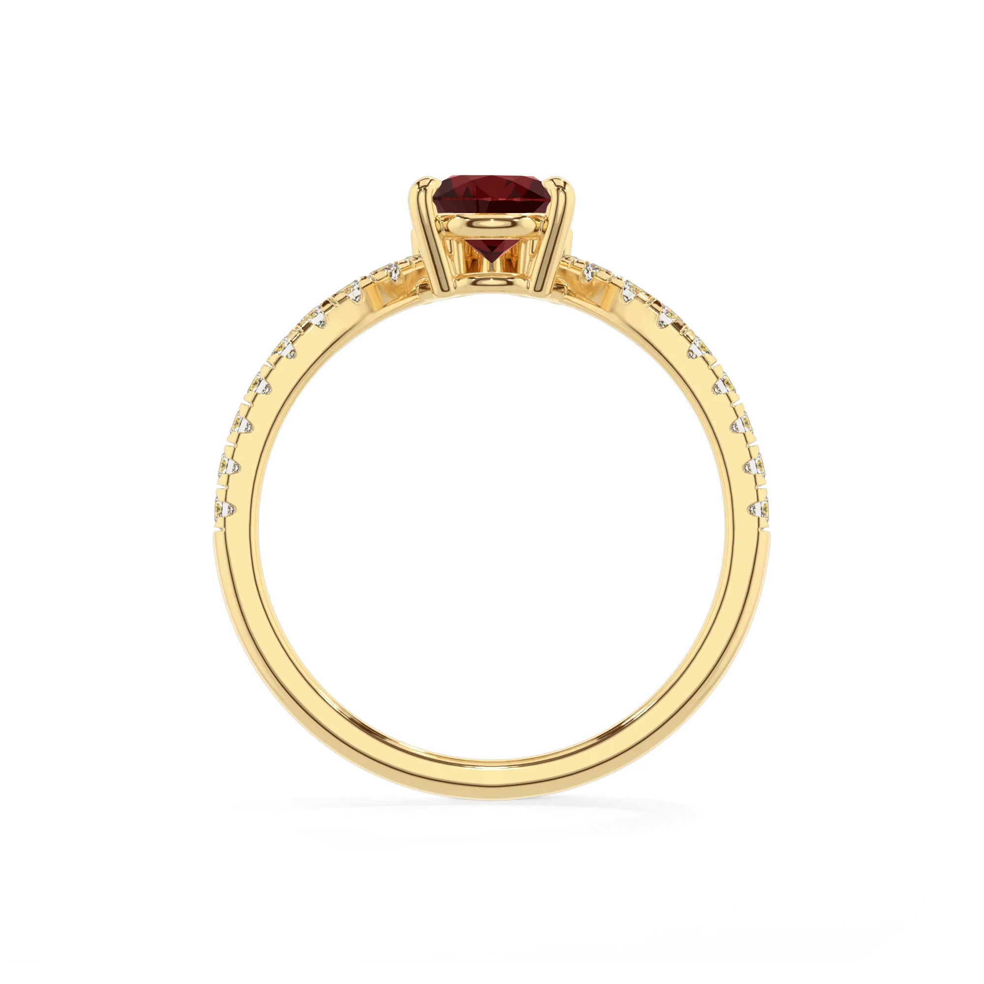 natural garnet pear solitaire rings in yellow gold 