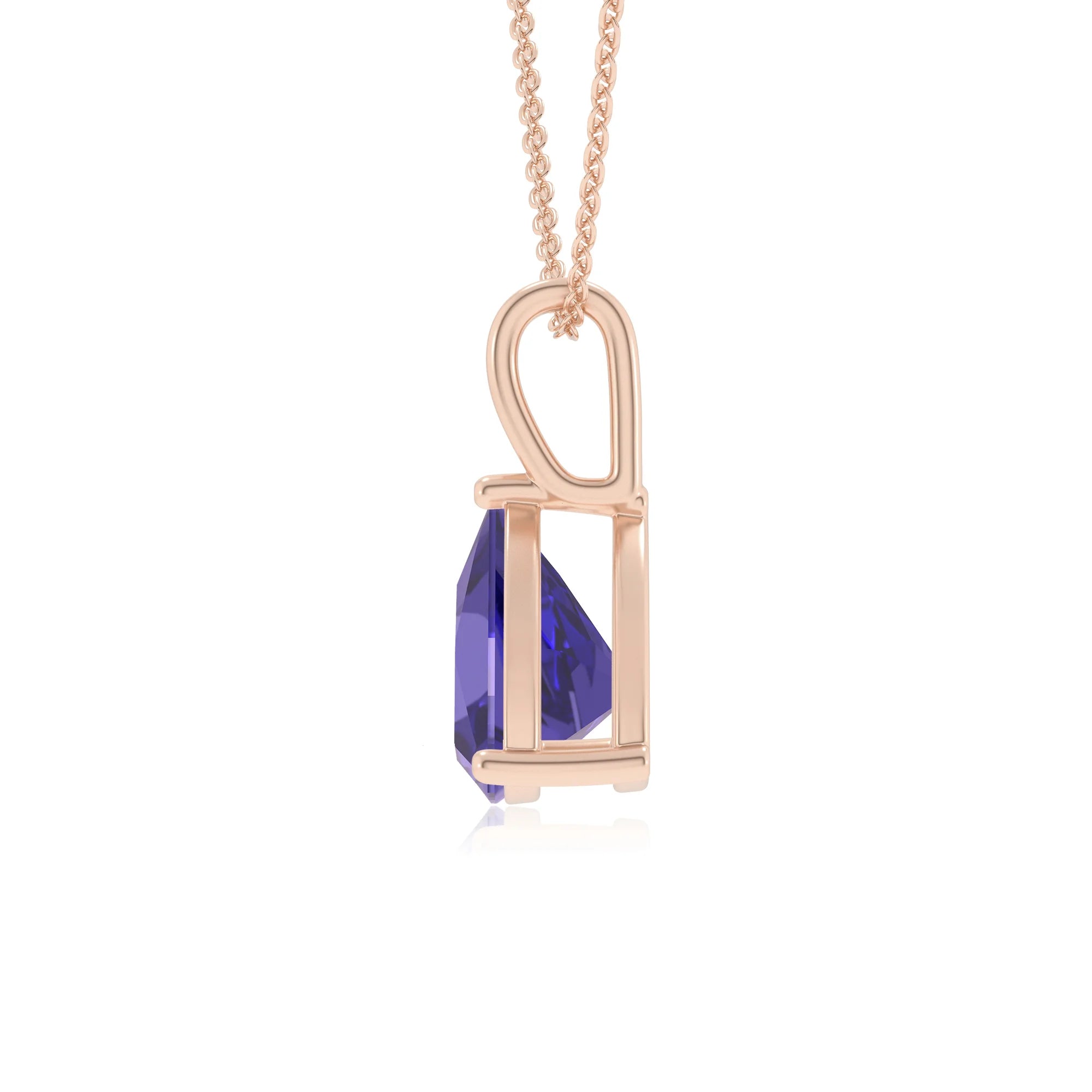lab grown tanzanite trillion solitaire necklaces in rose gold 