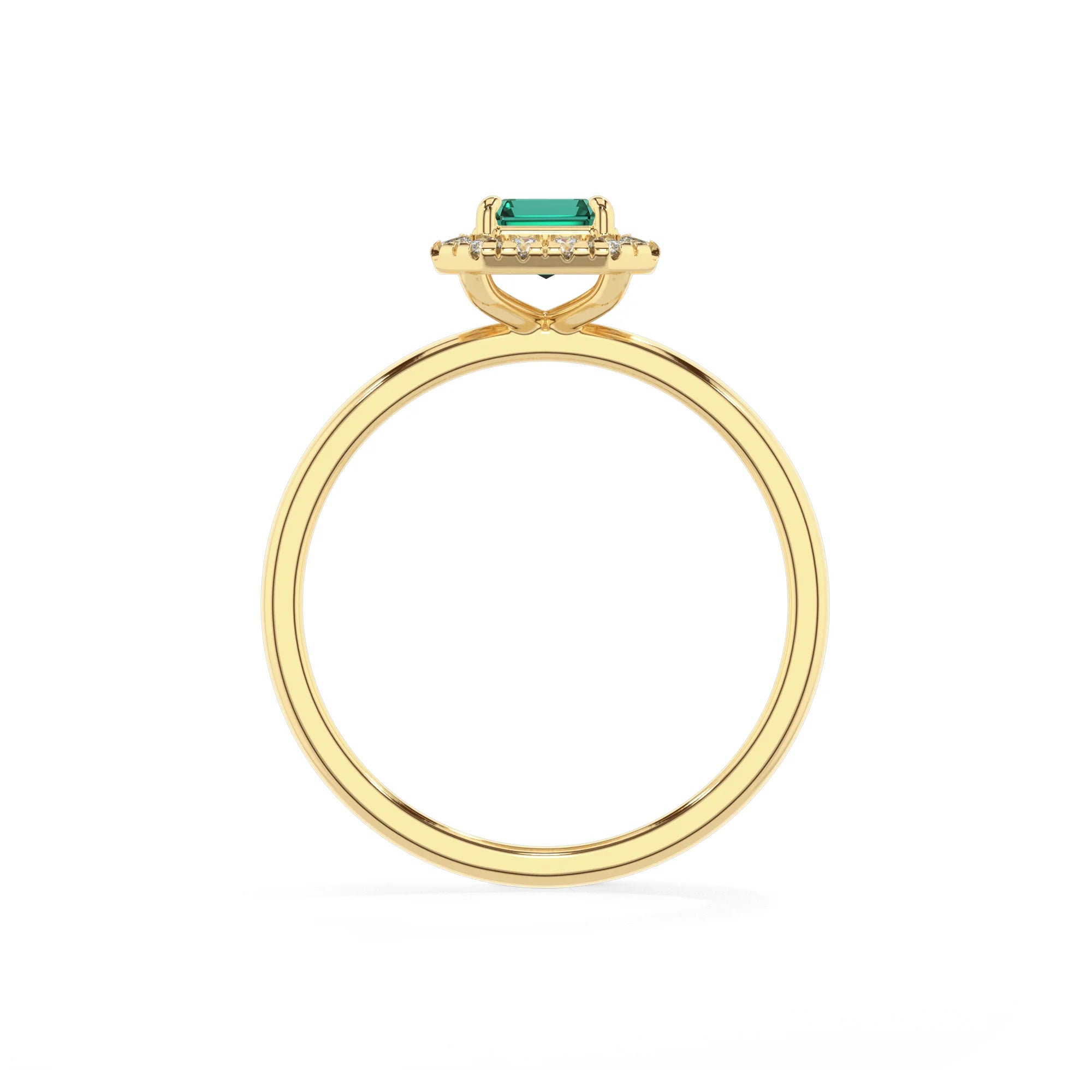 lab grown emerald octogon cut solitaire rings in yellow gold 