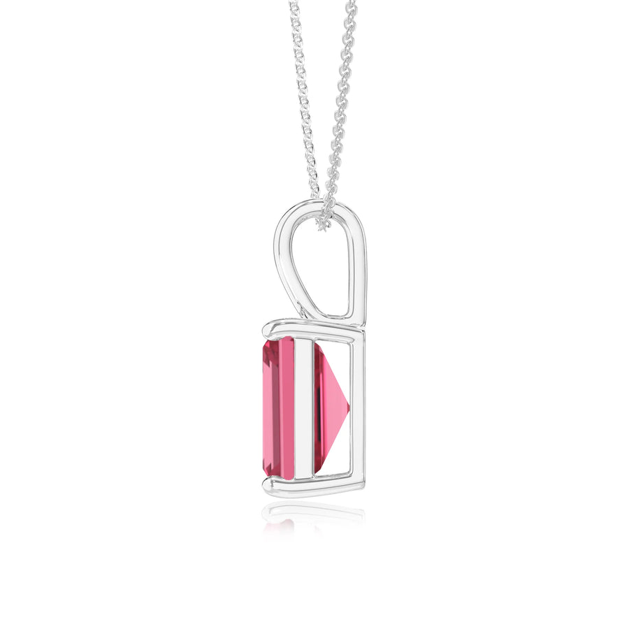lab grown pink-tourmaline emerald cut solitaire necklaces in sterling silver 
