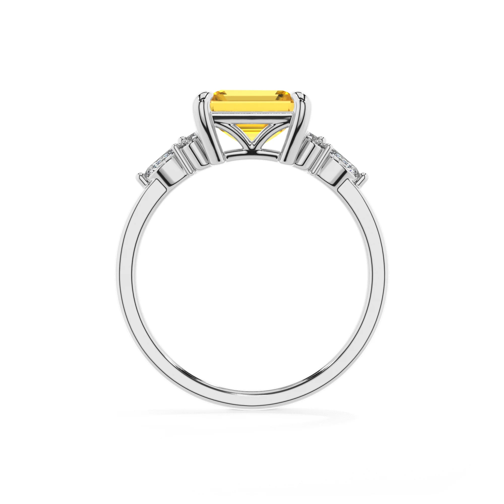 lab grown yellow-sapphire emerald cut solitaire rings in platinum 
