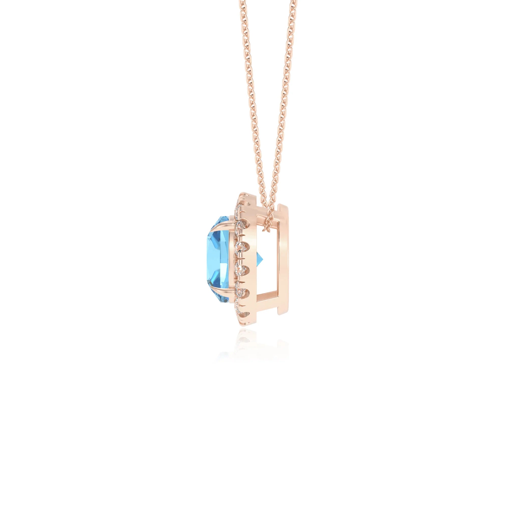 natural swiss blue topaz cushion solitaire necklaces in rose gold 