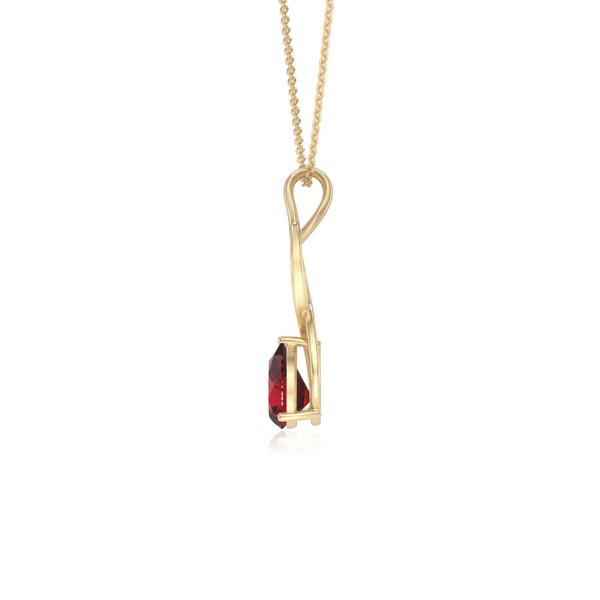 lab grown ruby pear solitaire necklaces in yellow gold 